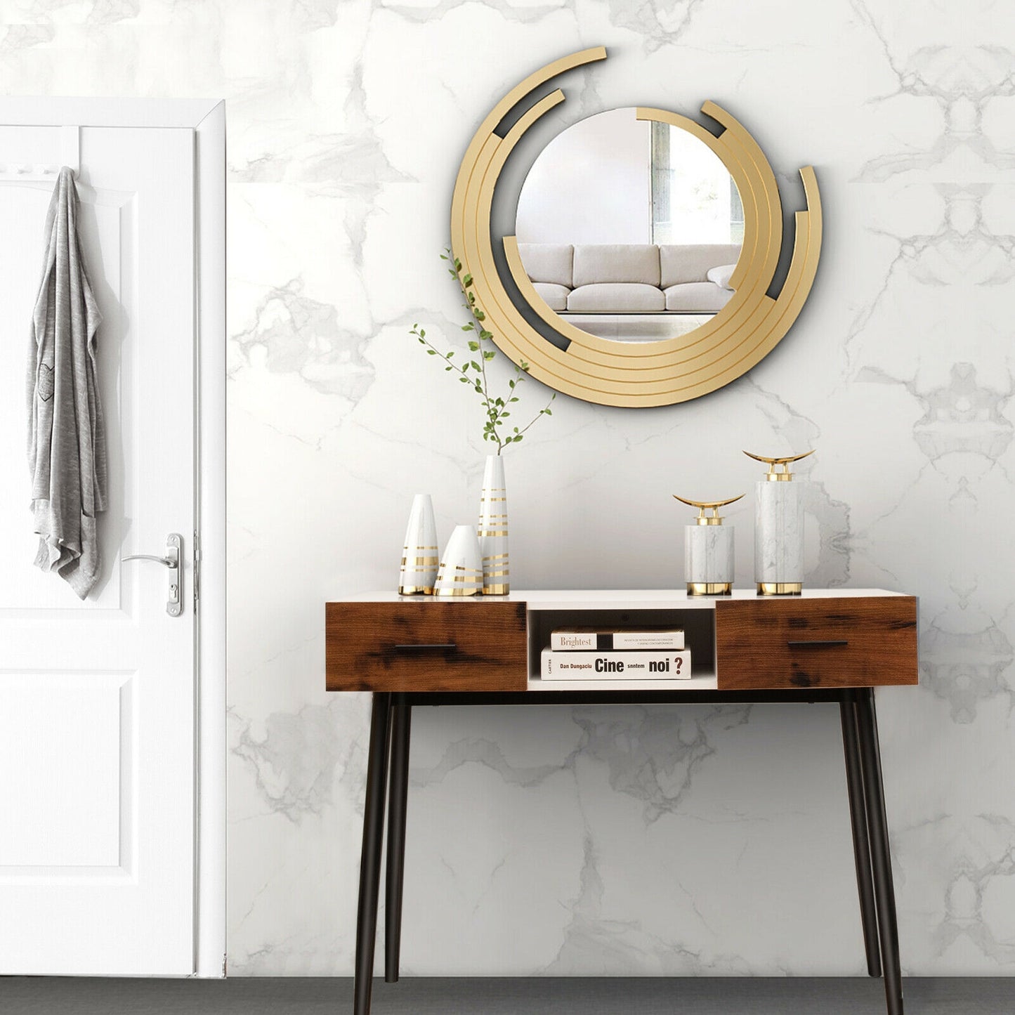 42 Inch Console Table with Drawers and Open Storage for Hallway or Living Room