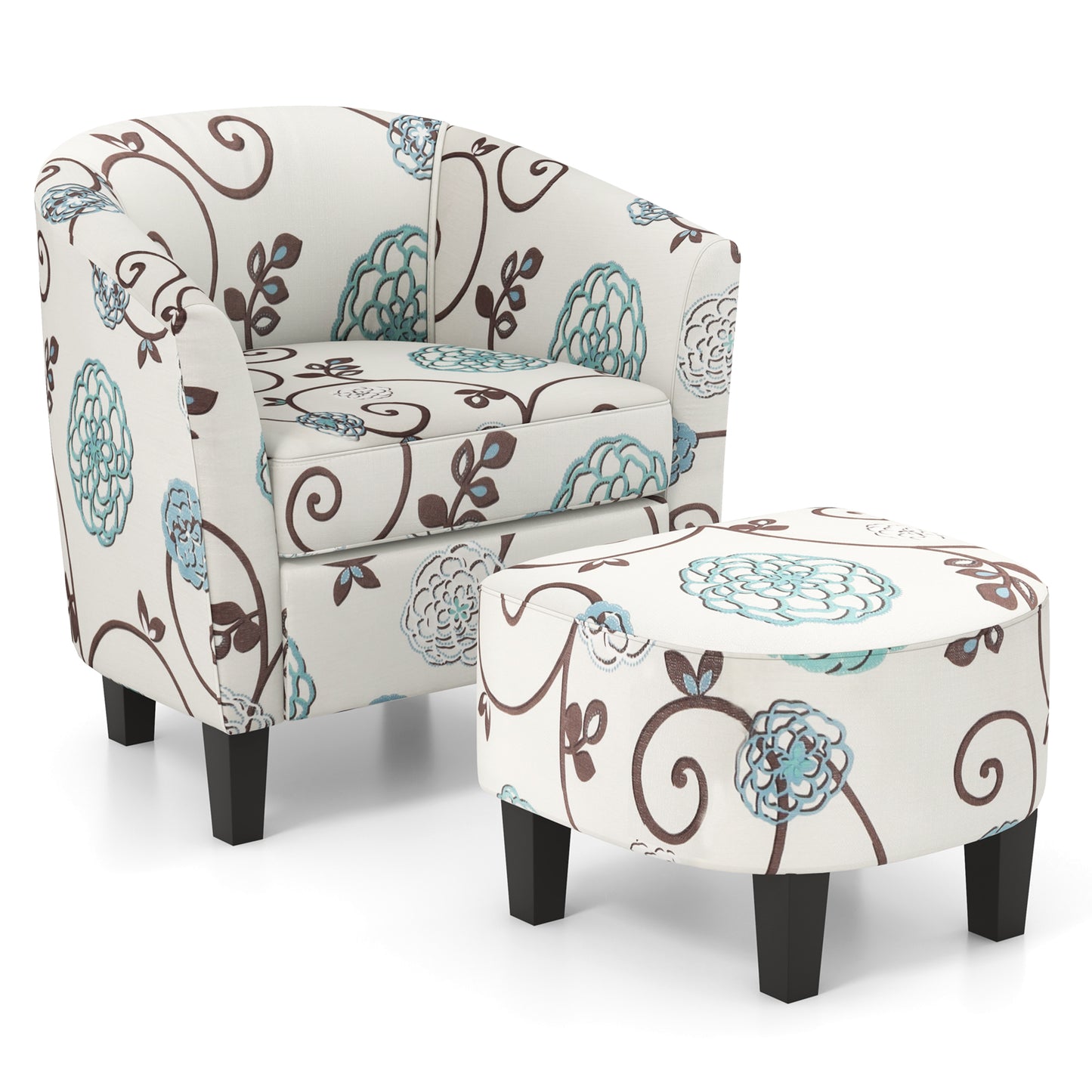 Contemporary Accent Chair with Ottoman and Cushioned Seat in Soft Fabric