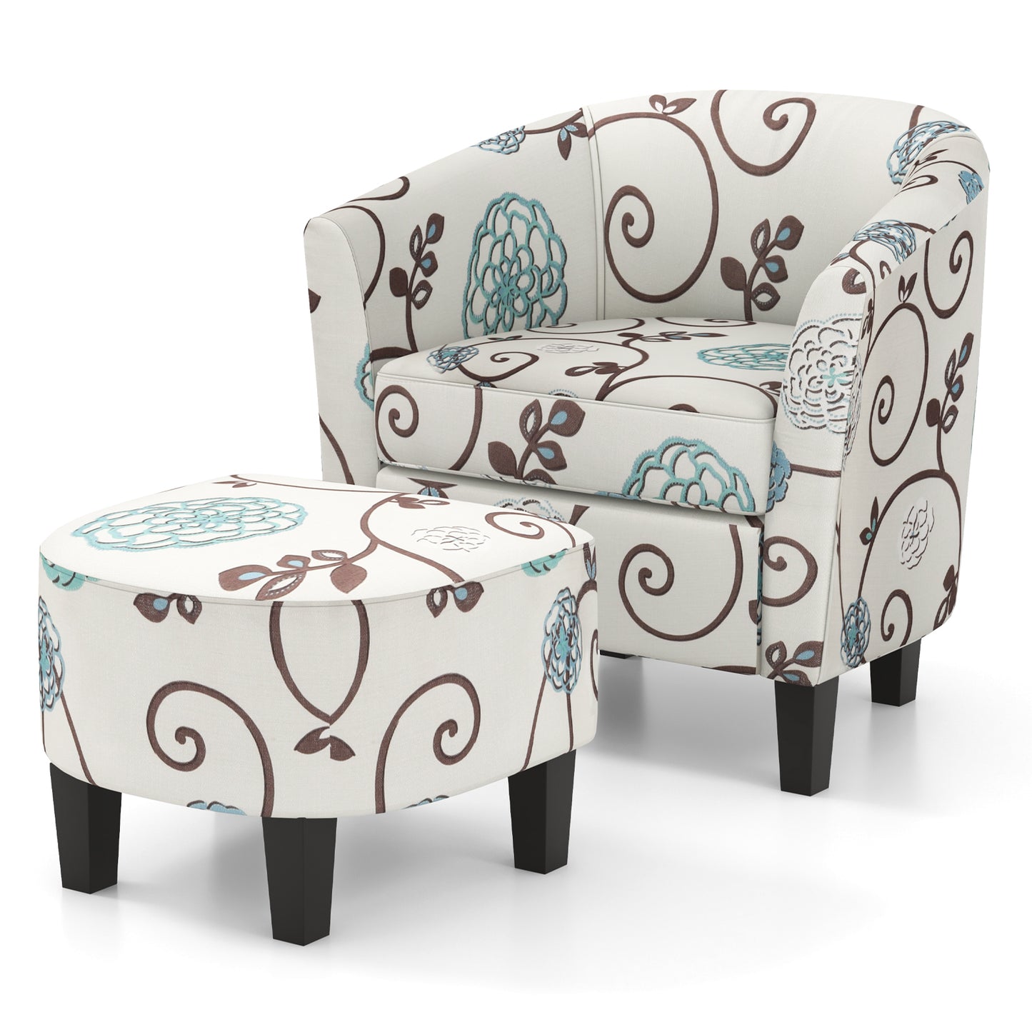 Contemporary Accent Chair with Ottoman and Cushioned Seat in Soft Fabric