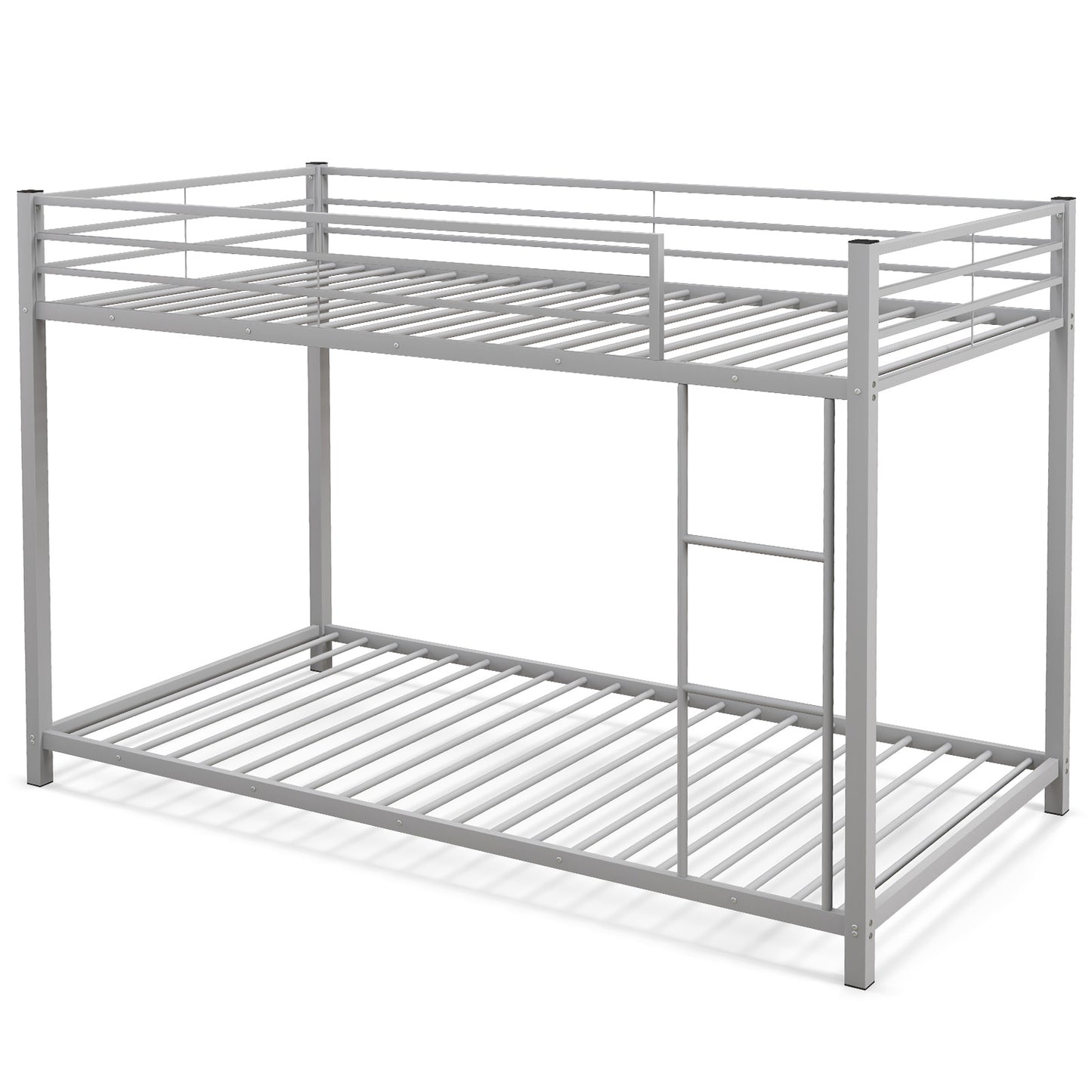 Durable Low Profile Twin Over Twin Metal Bunk Bed with Safety Guardrails - Silver