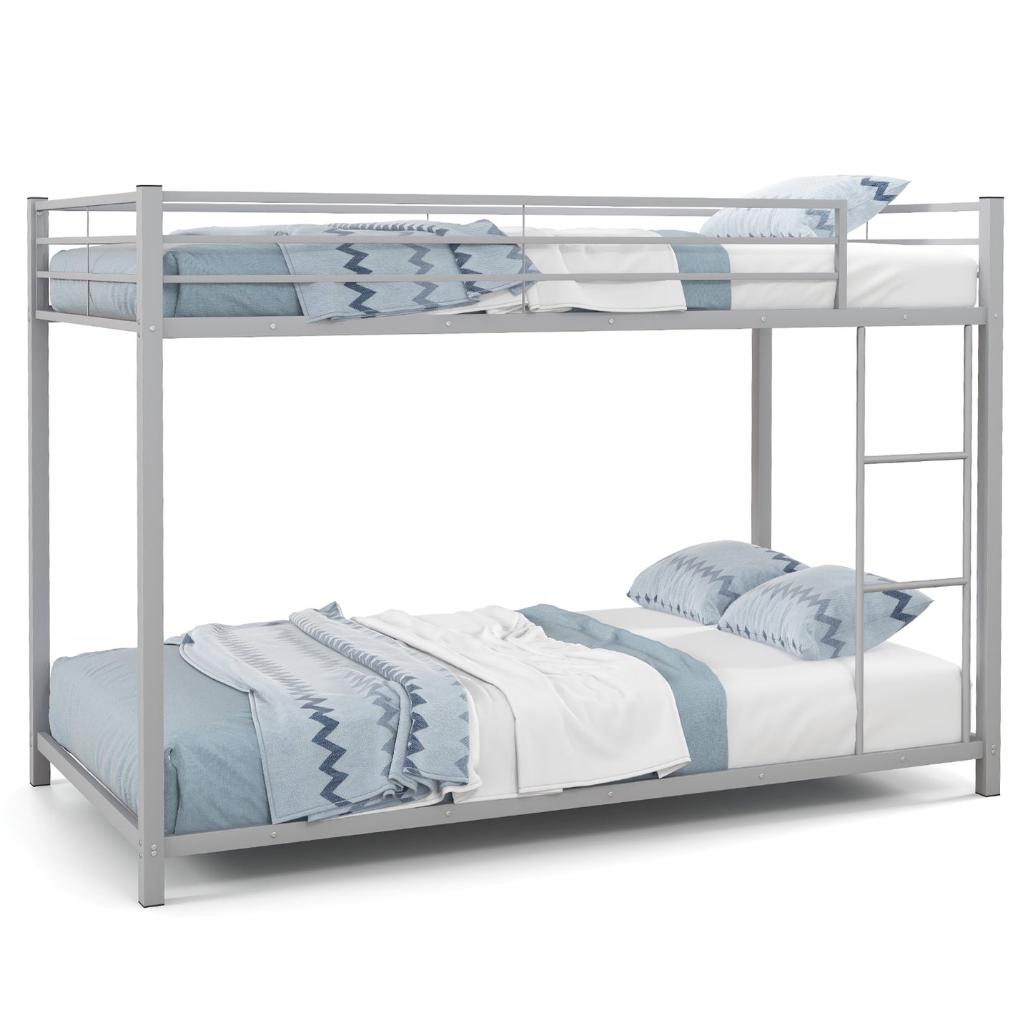 Durable Low Profile Twin Over Twin Metal Bunk Bed with Safety Guardrails - Silver