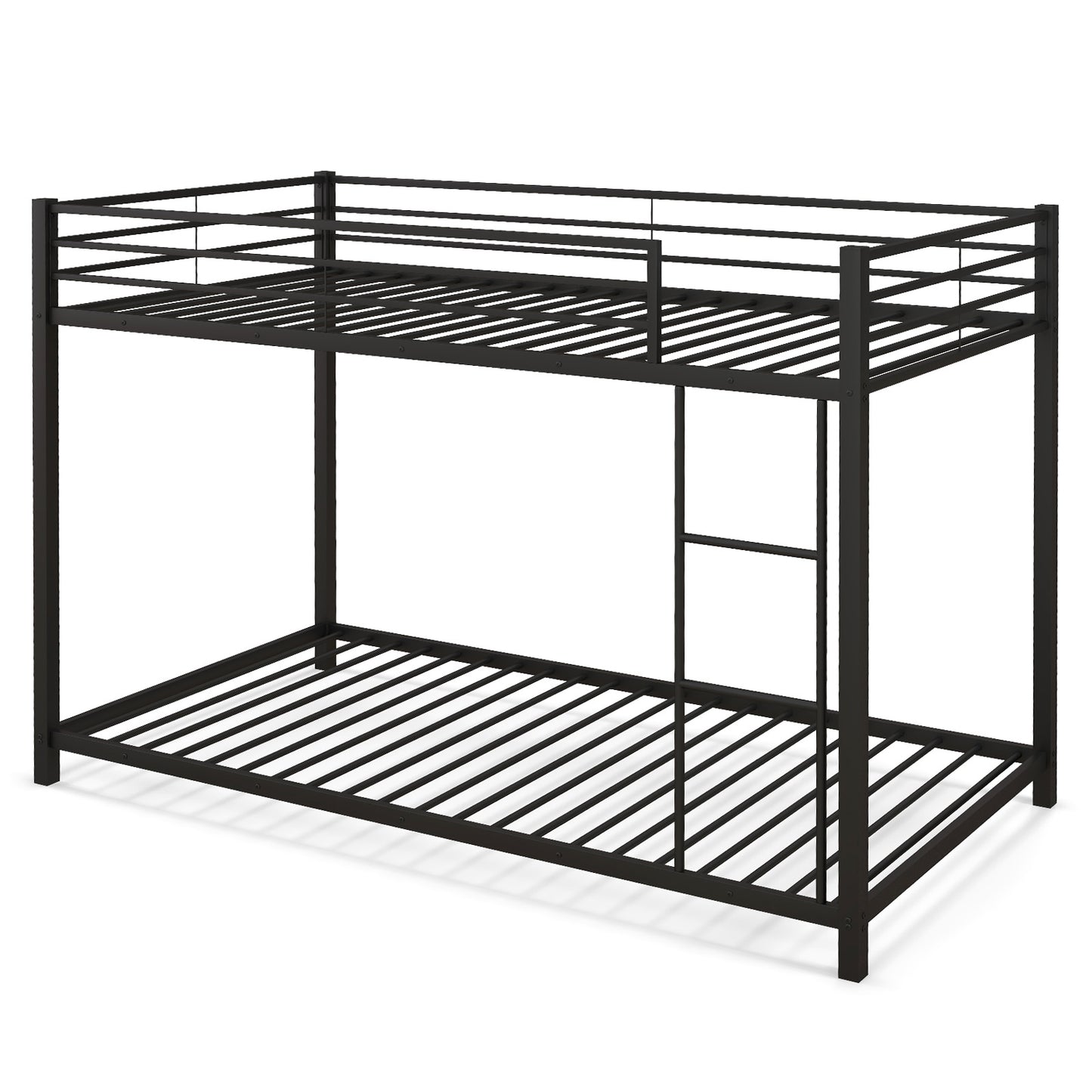 Durable Low Profile Twin Over Twin Metal Bunk Bed with Safety Guardrails - Black