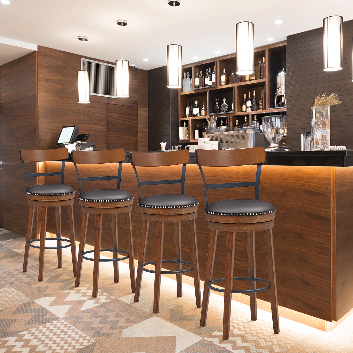 Set of 2 Swivel Counter Height Bar Stools 30.5 Inch with Ergonomic Backrest and PU Leather Seat