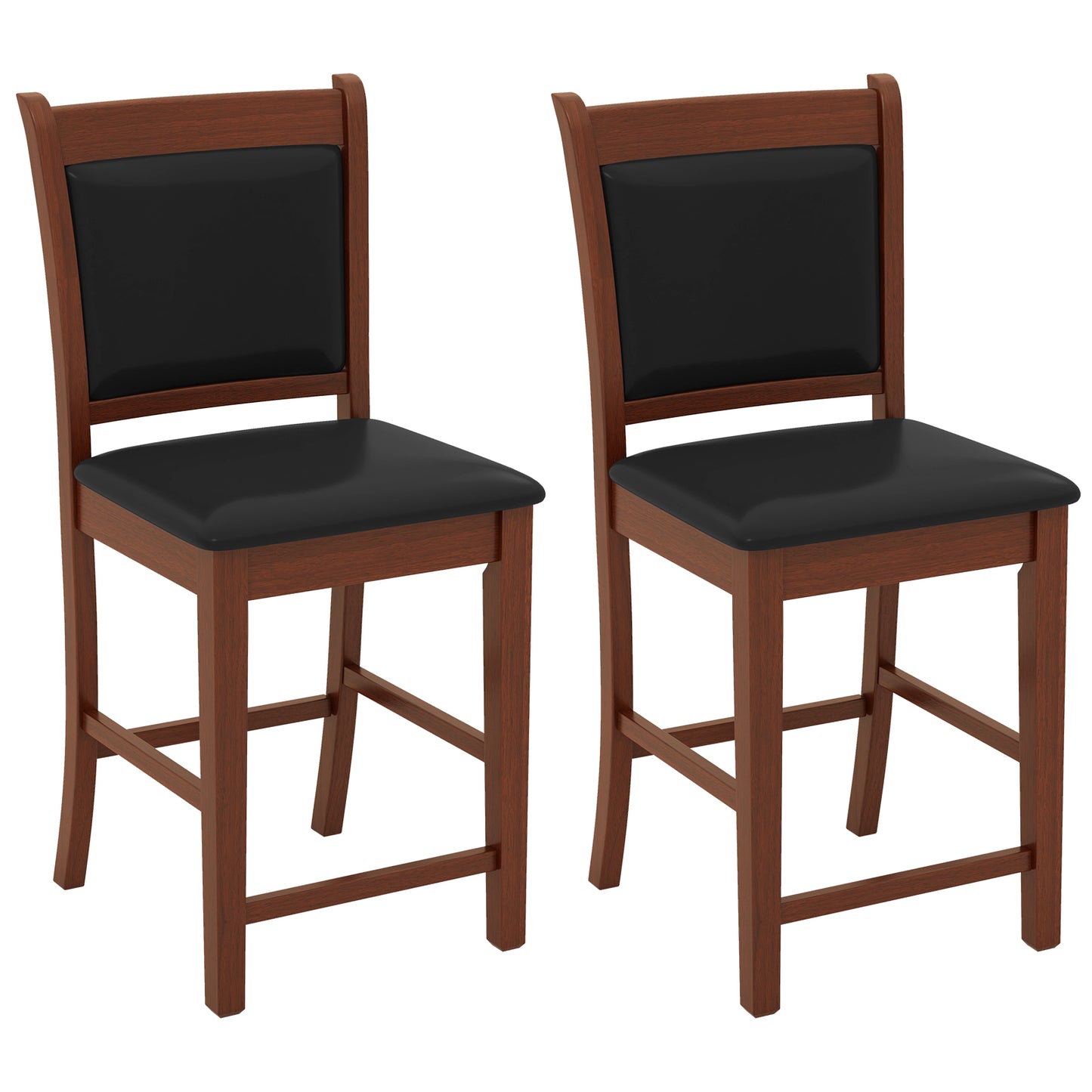 Counter Height Upholstered Bar Stools Set of 2 with Cushioned Seat and Solid Rubber Wood Frame