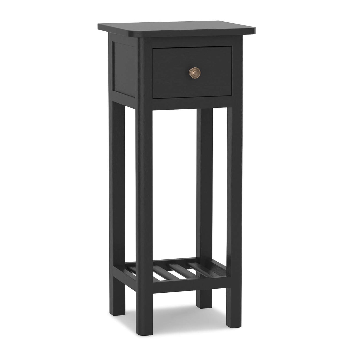 2-Tier Bedside Table with Drawer and Storage Shelf in Black Finish