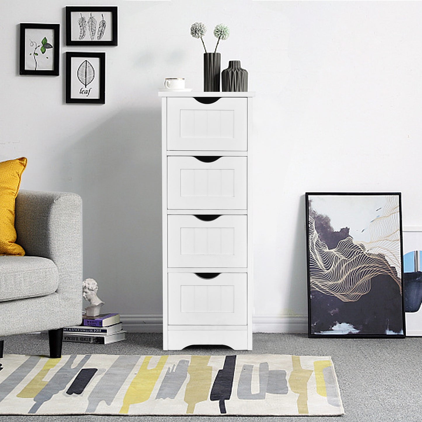 4 Drawer Floor Cabinet with Anti-Tip Device for Safe Storage