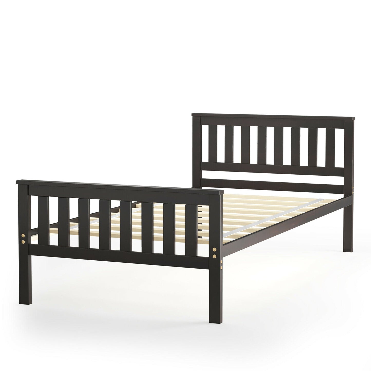 Wood Platform Bed with Headboard - Twin Size