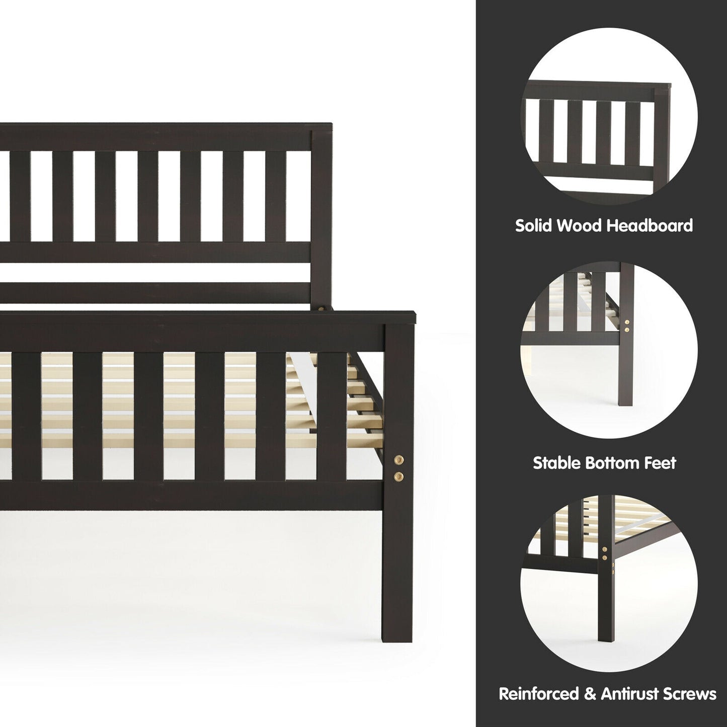 Wood Platform Bed with Headboard - Twin Size