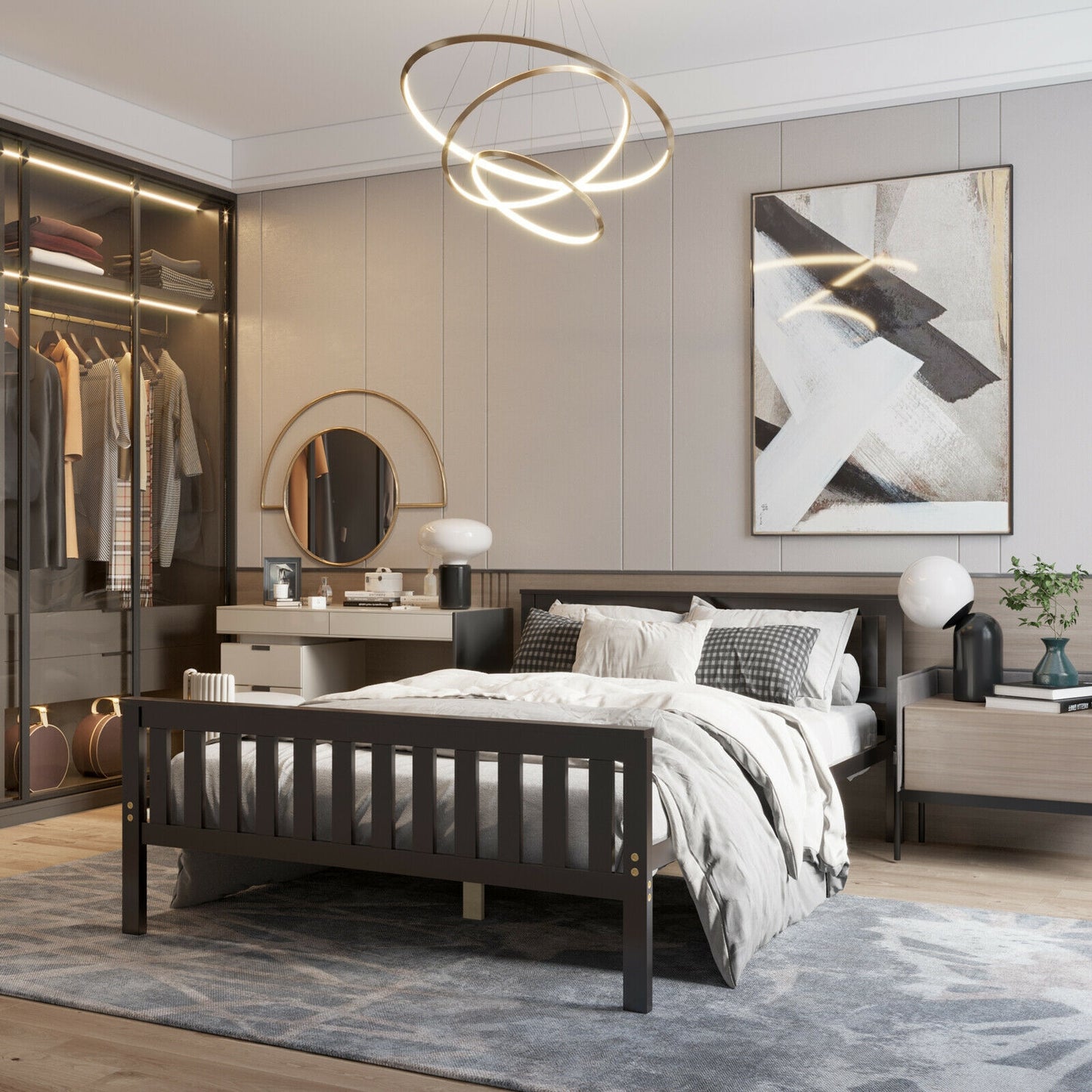 Wood Platform Bed with Headboard - Full Size
