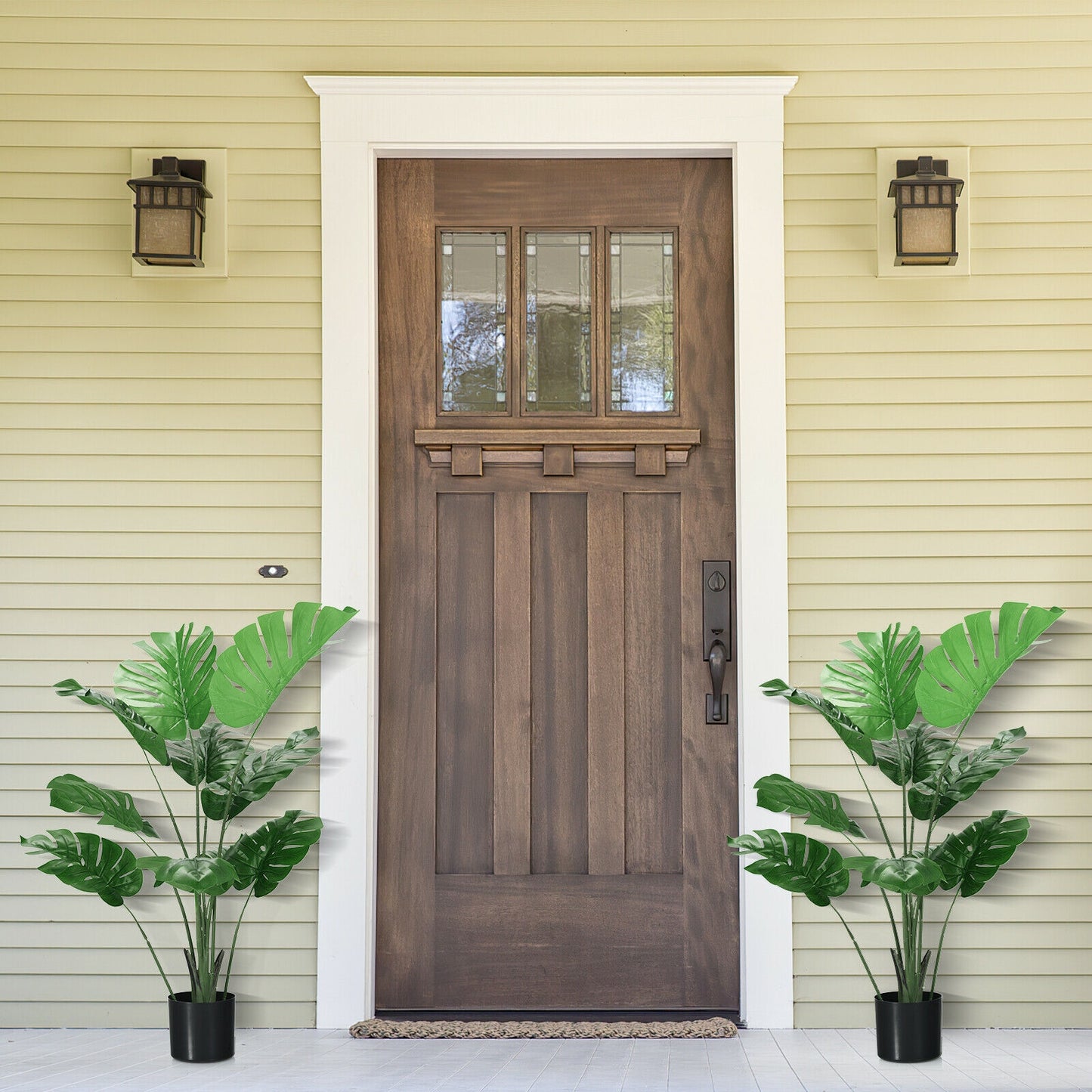 Set of 2 Artificial Monstera Deliciosa Trees – 10 Lifelike Leaves in Various Sizes for Realistic Home Décor