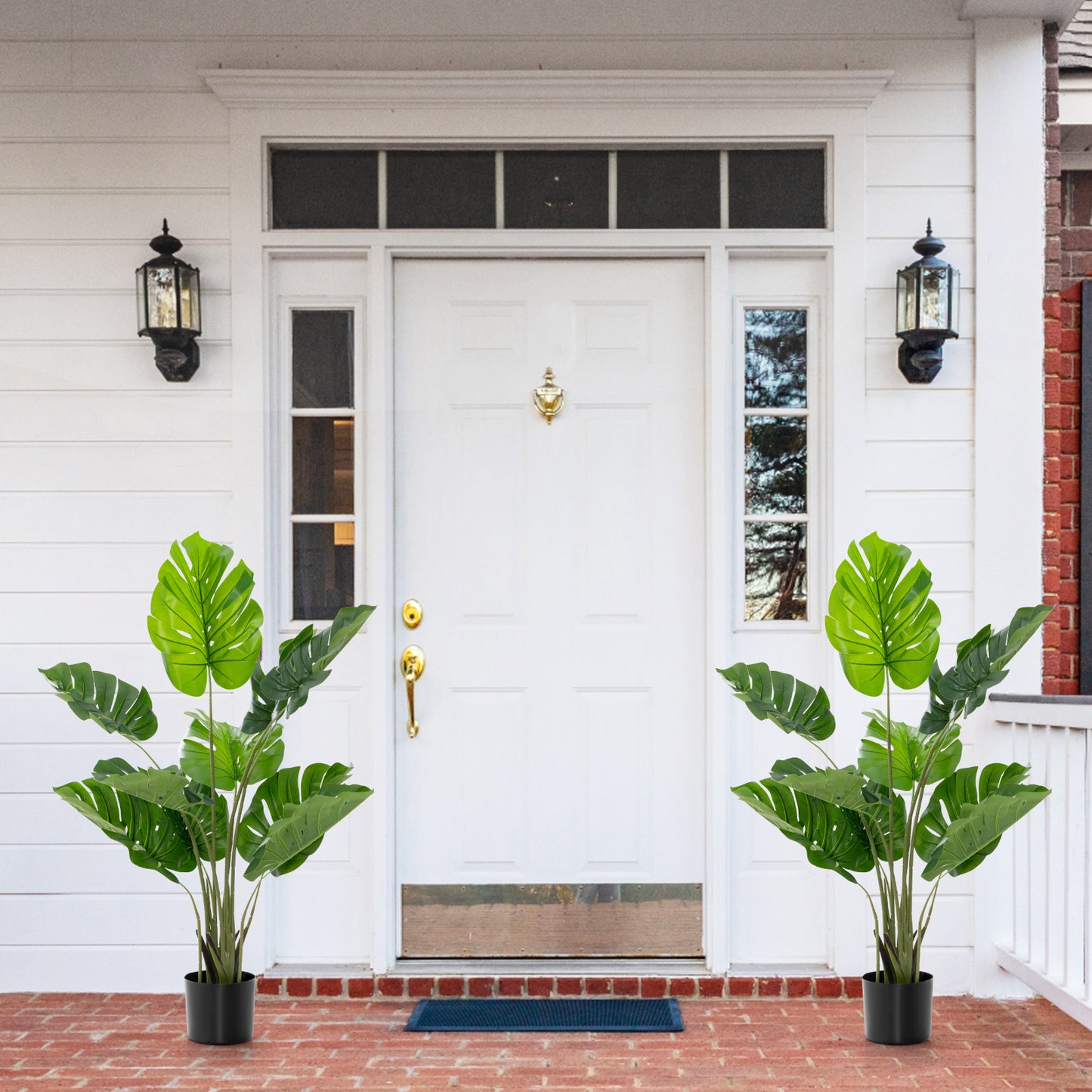 Set of 2 Artificial Monstera Deliciosa Trees – 10 Lifelike Leaves in Various Sizes for Realistic Home Décor