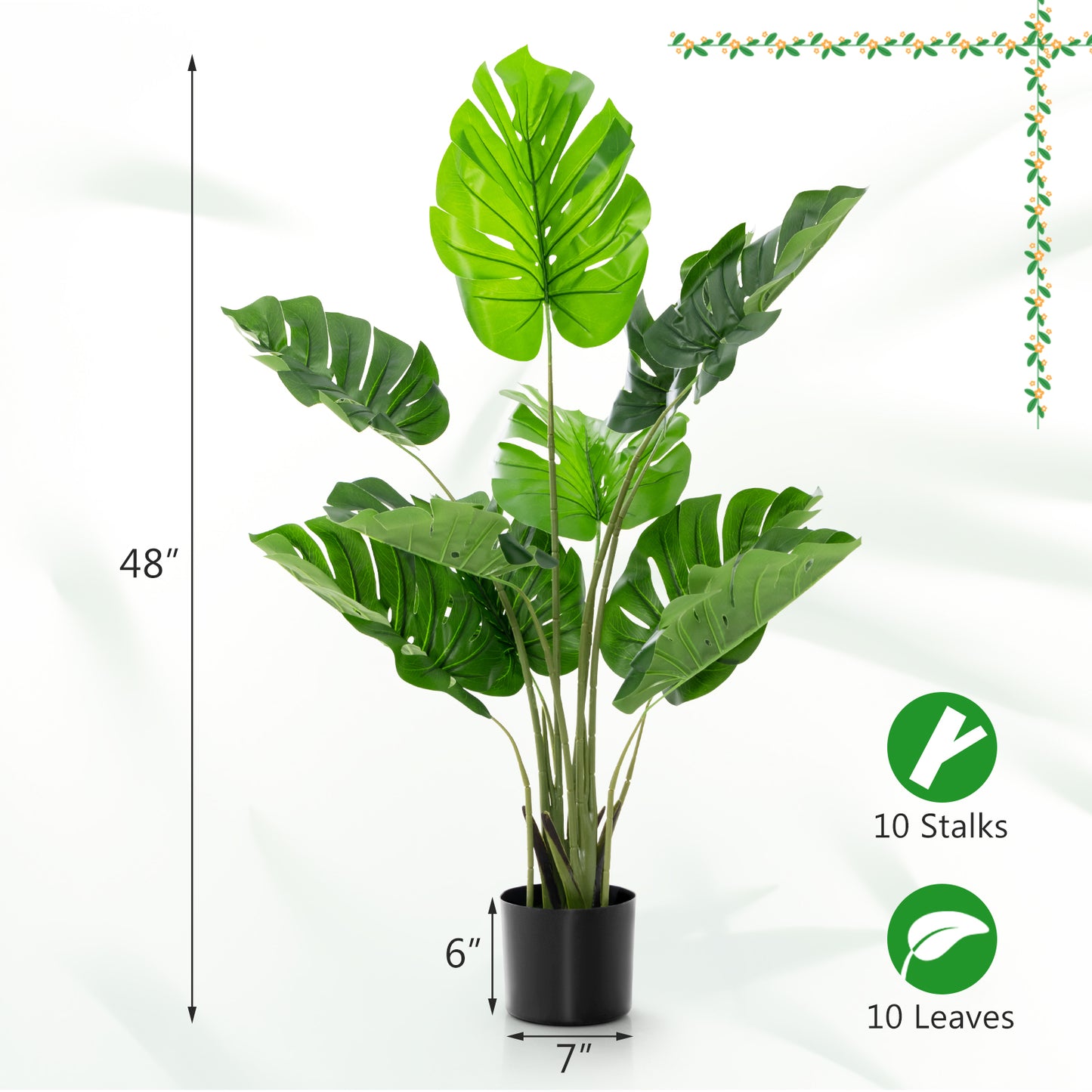 Set of 2 Artificial Monstera Deliciosa Trees – 10 Lifelike Leaves in Various Sizes for Realistic Home Décor