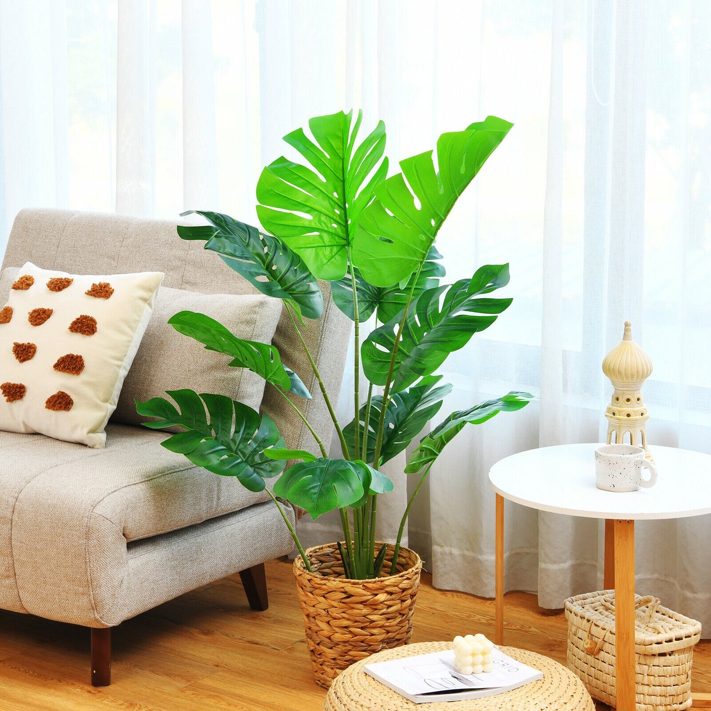 4ft Artificial Monstera Deliciosa Tree with 10 Realistic Leaves for Home and Office Decoration