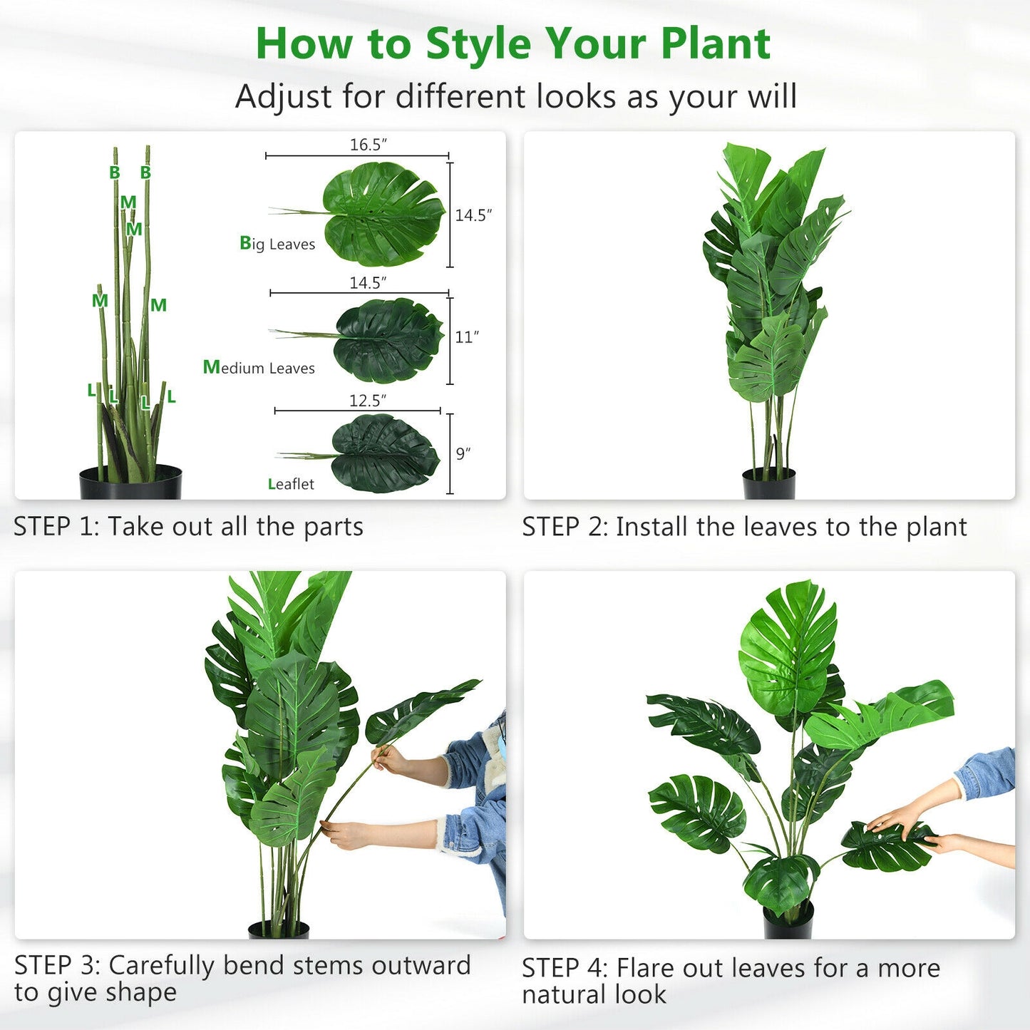 4ft Artificial Monstera Deliciosa Tree with 10 Realistic Leaves for Home and Office Decoration