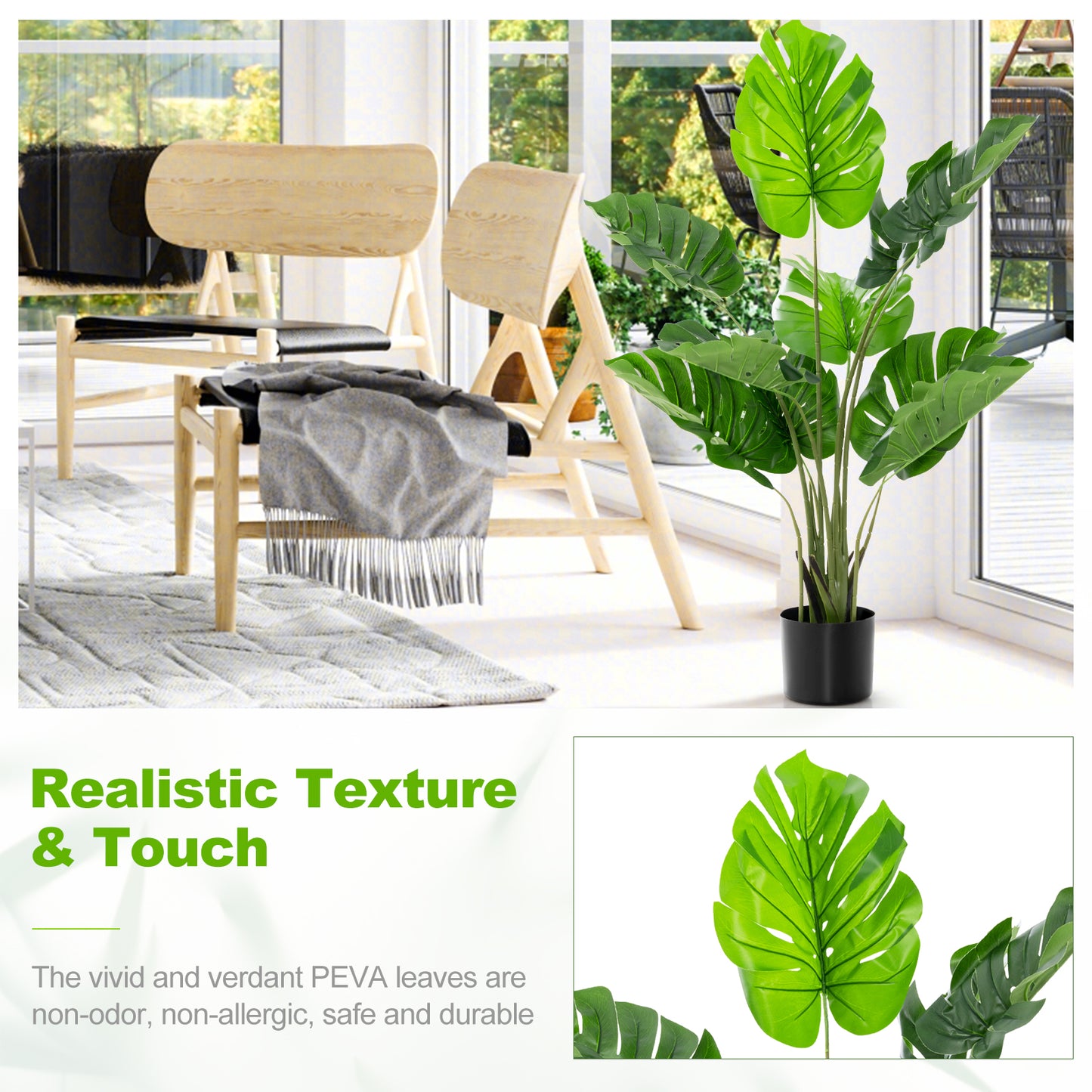 4ft Artificial Monstera Deliciosa Tree with 10 Realistic Leaves for Home and Office Decoration