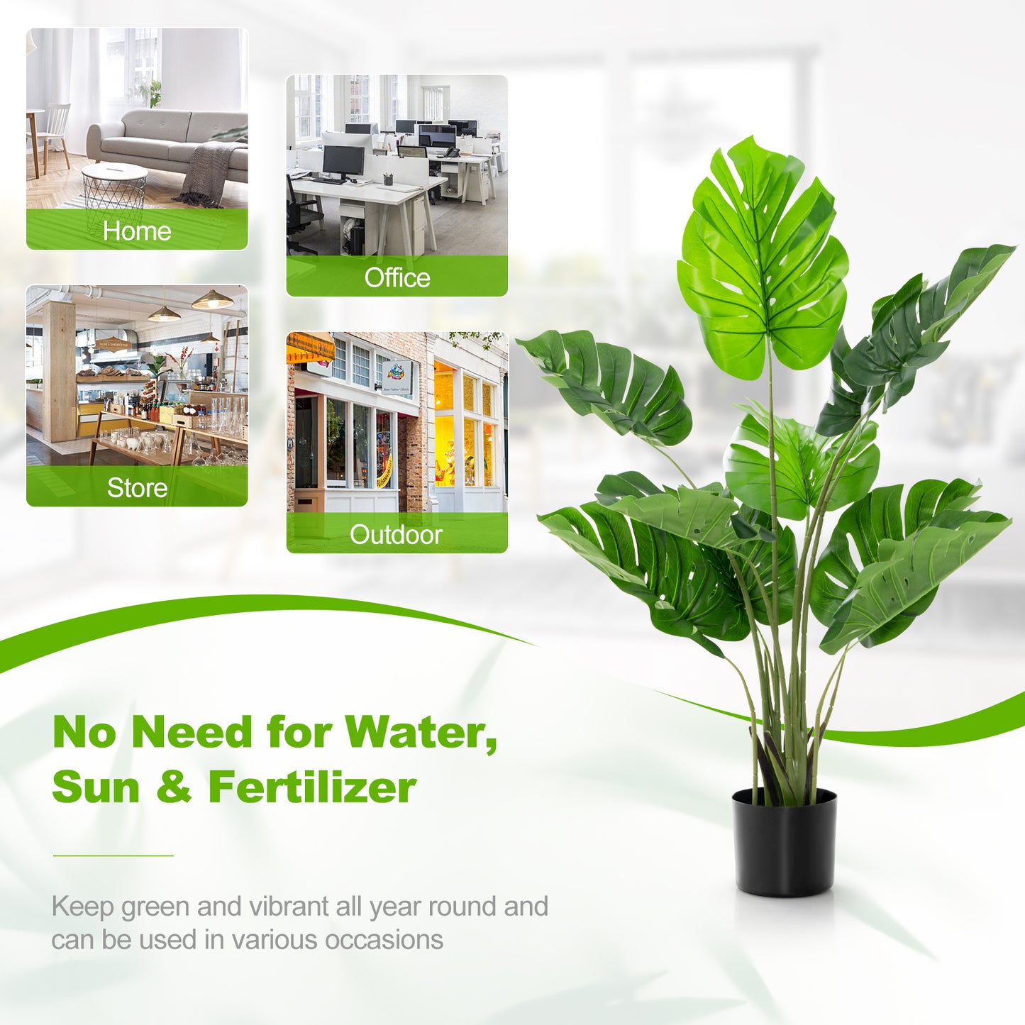 4ft Artificial Monstera Deliciosa Tree with 10 Realistic Leaves for Home and Office Decoration