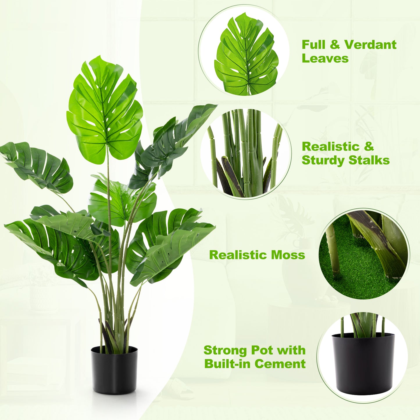 4ft Artificial Monstera Deliciosa Tree with 10 Realistic Leaves for Home and Office Decoration
