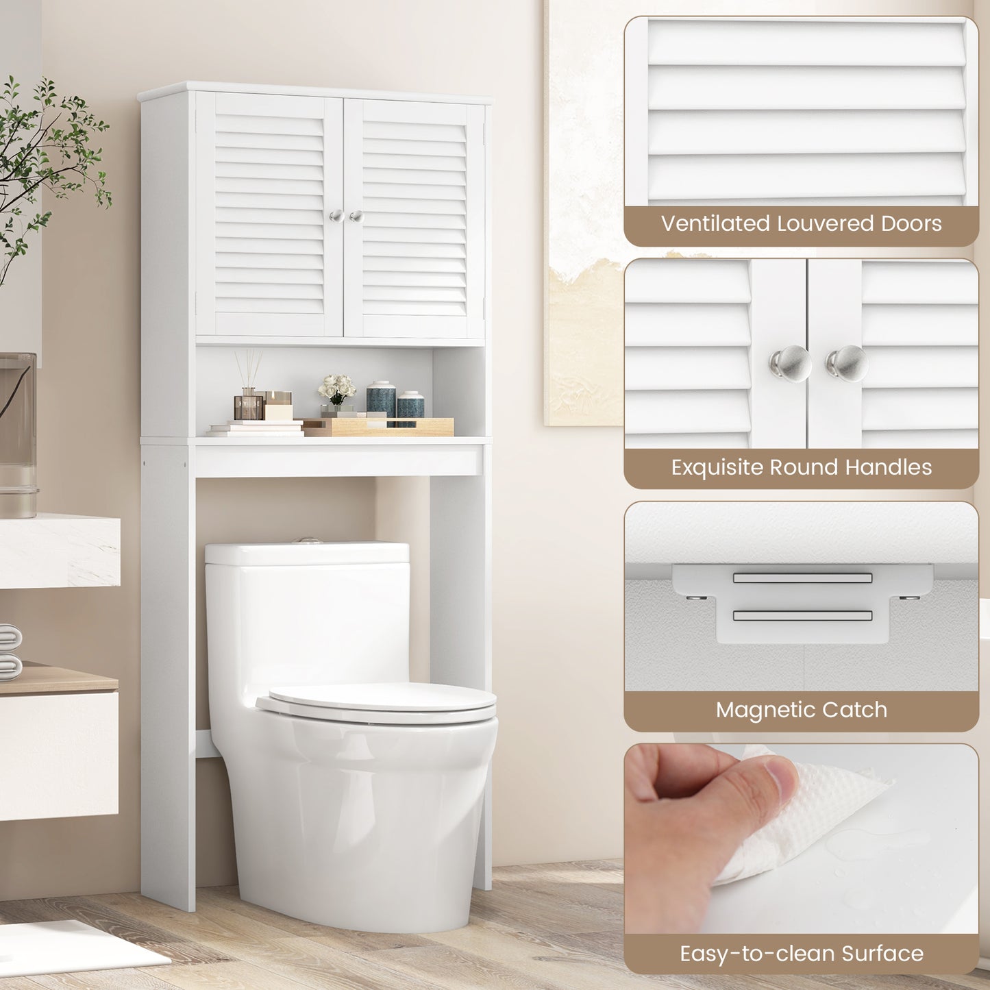 Over The Toilet Storage Cabinet with Double Doors and Adjustable Shelf