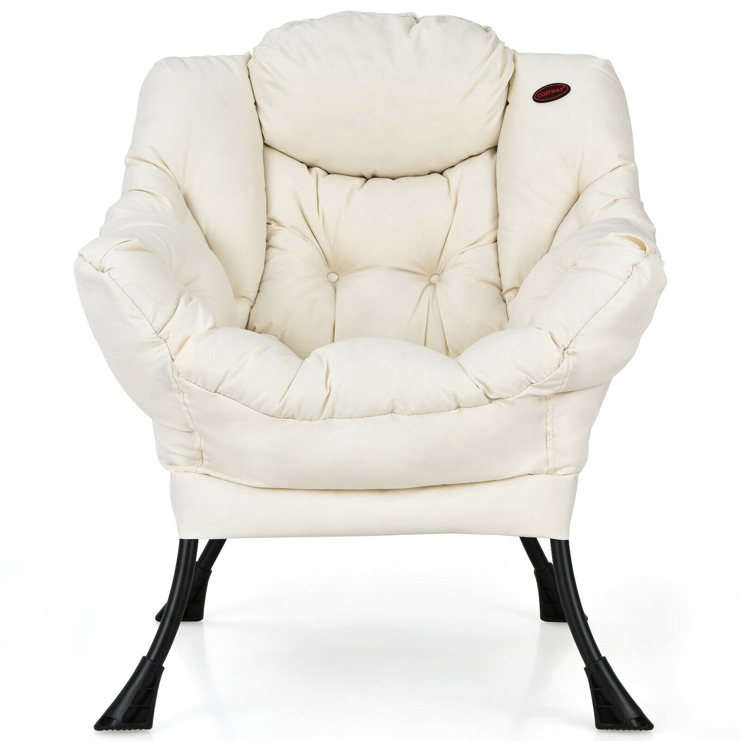 Cozy Accent Lazy Chair with Steel Frame and Armrest Pocket, Beige