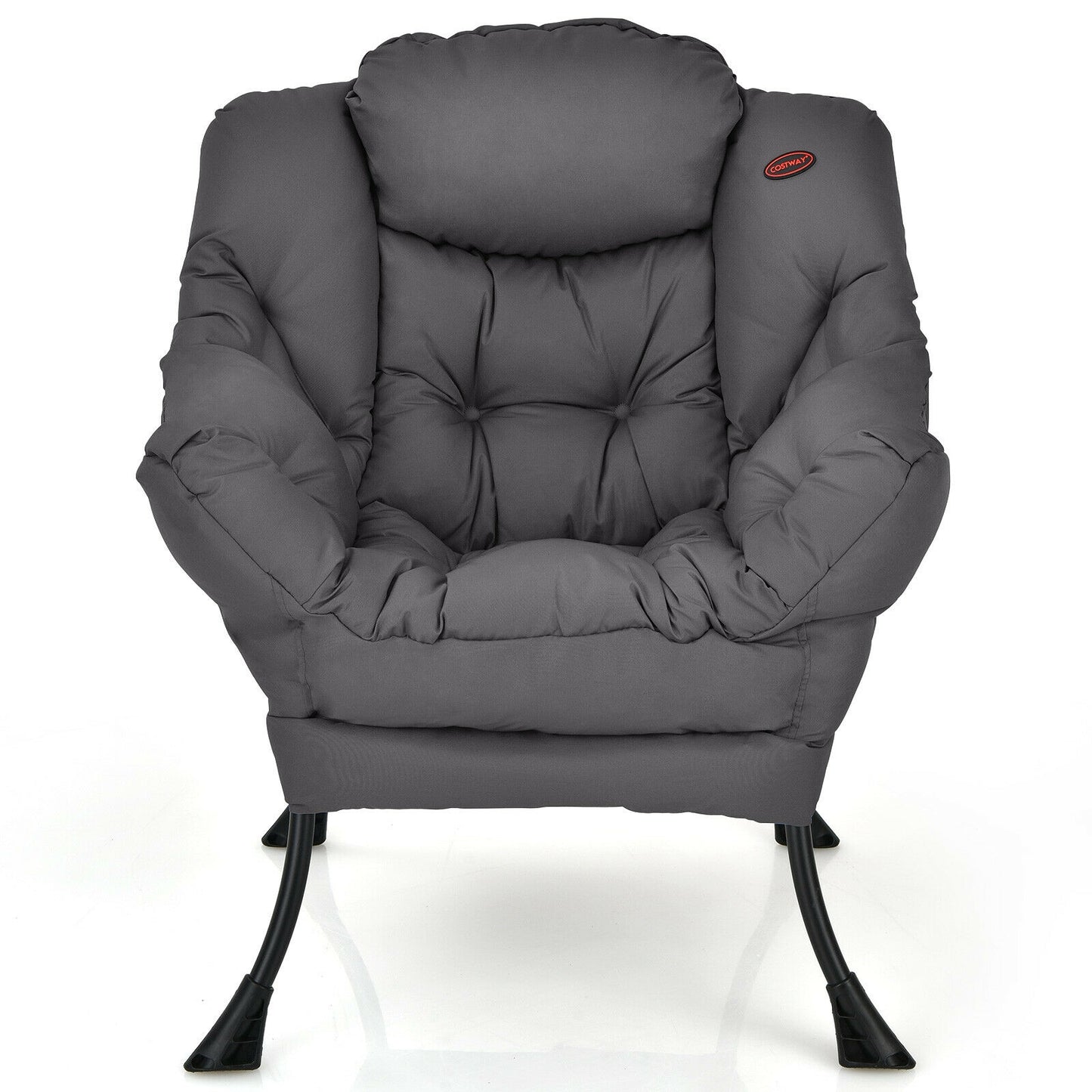 Cozy Accent Lazy Chair with Steel Frame and Armrest Pocket, Grey