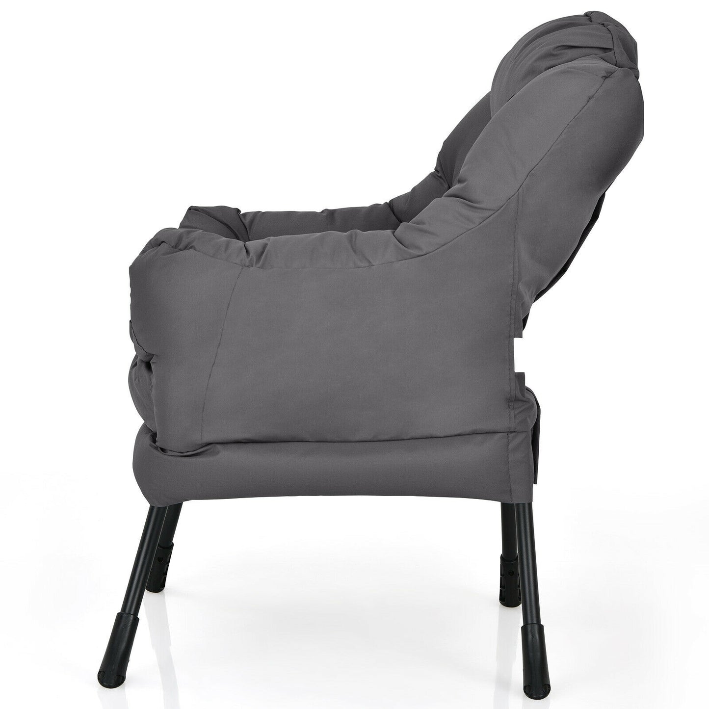 Cozy Accent Lazy Chair with Steel Frame and Armrest Pocket, Grey