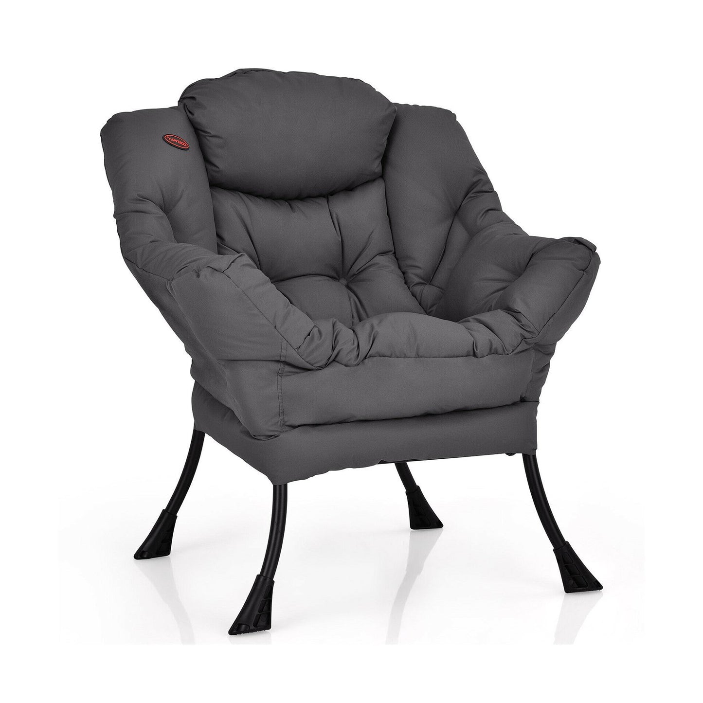 Cozy Accent Lazy Chair with Steel Frame and Armrest Pocket, Grey
