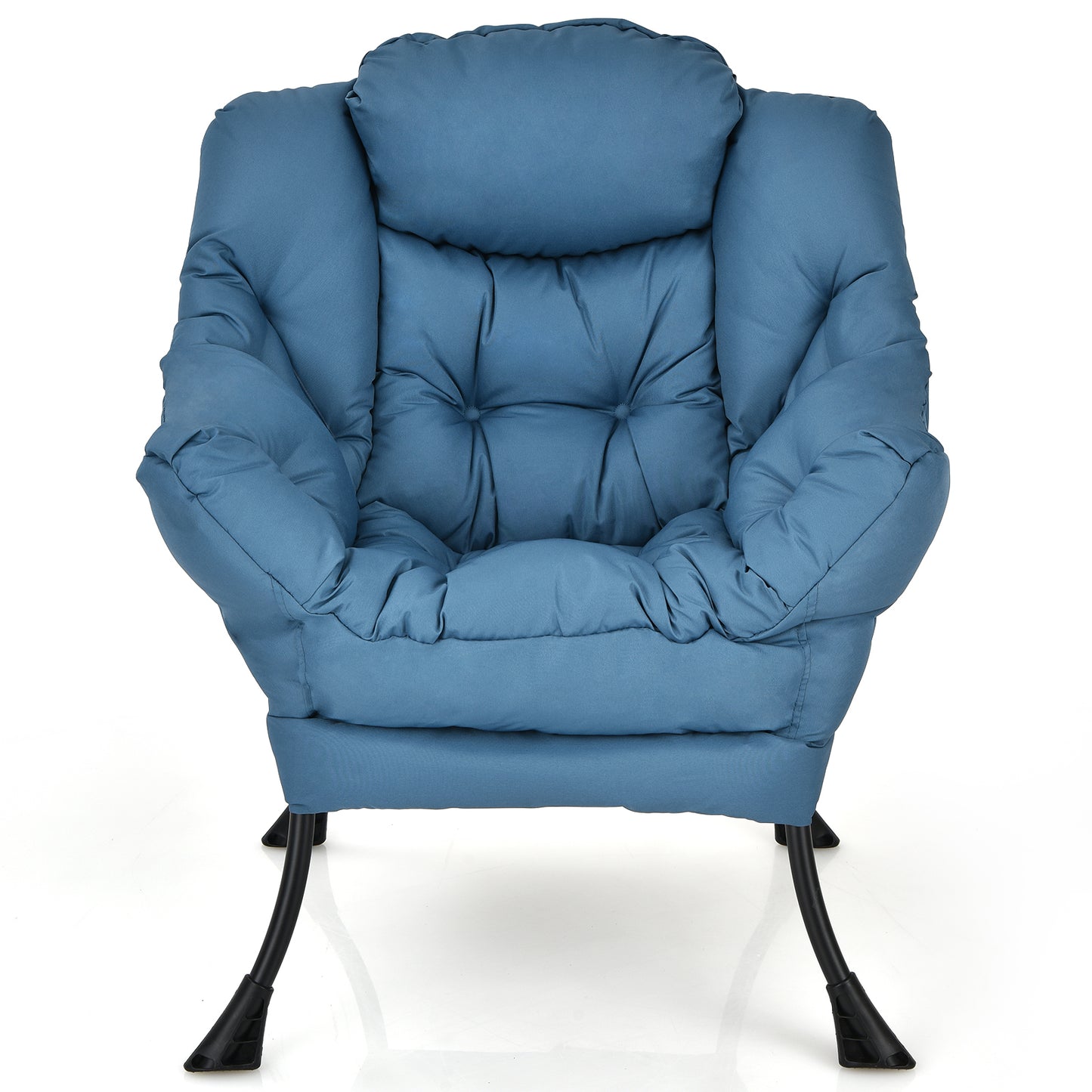 Cozy Accent Lazy Chair with Steel Frame and Armrest Pocket, Navy