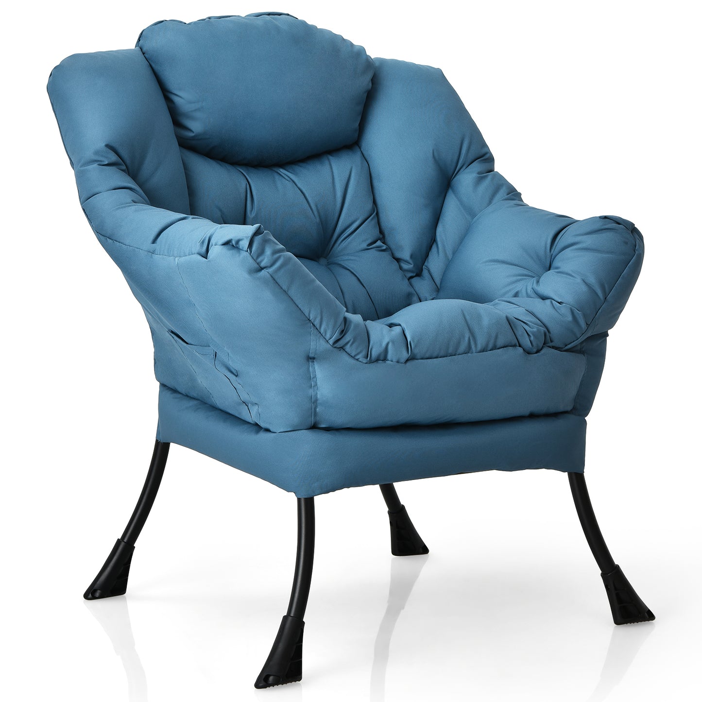 Cozy Accent Lazy Chair with Steel Frame and Armrest Pocket, Navy