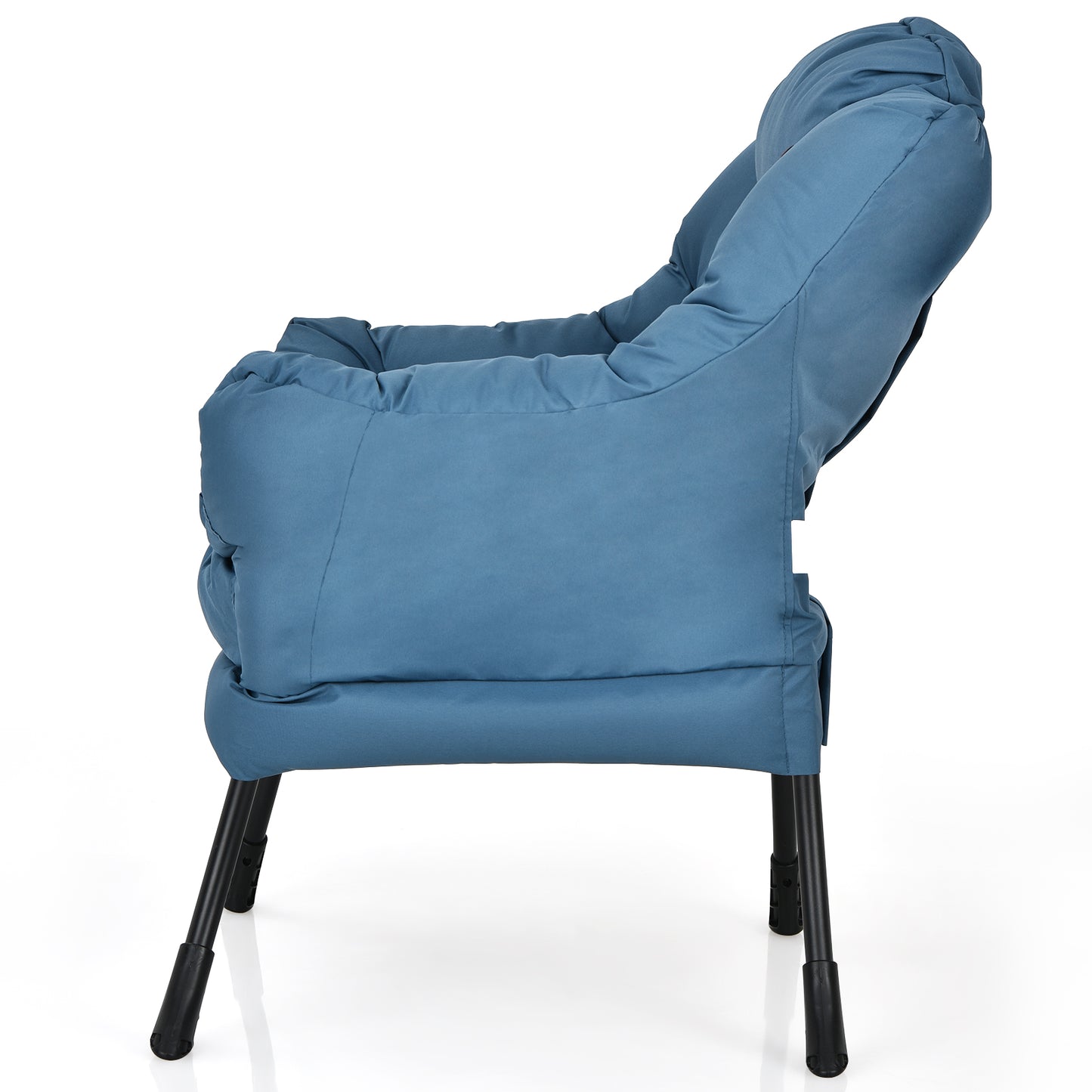 Cozy Accent Lazy Chair with Steel Frame and Armrest Pocket, Navy