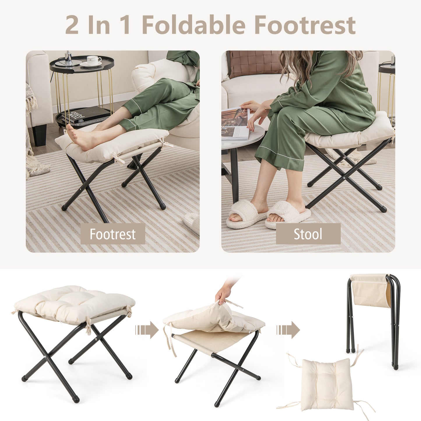 Comfortable Sofa Chair with Footrest and Convenient Side Pocket - Beige