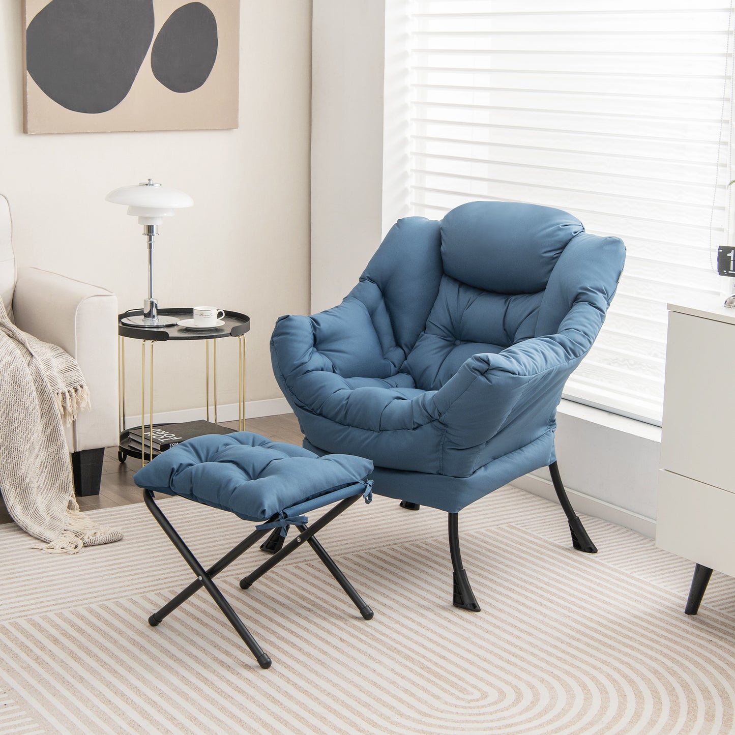 Comfortable Sofa Chair with Footrest and Convenient Side Pocket - Navy