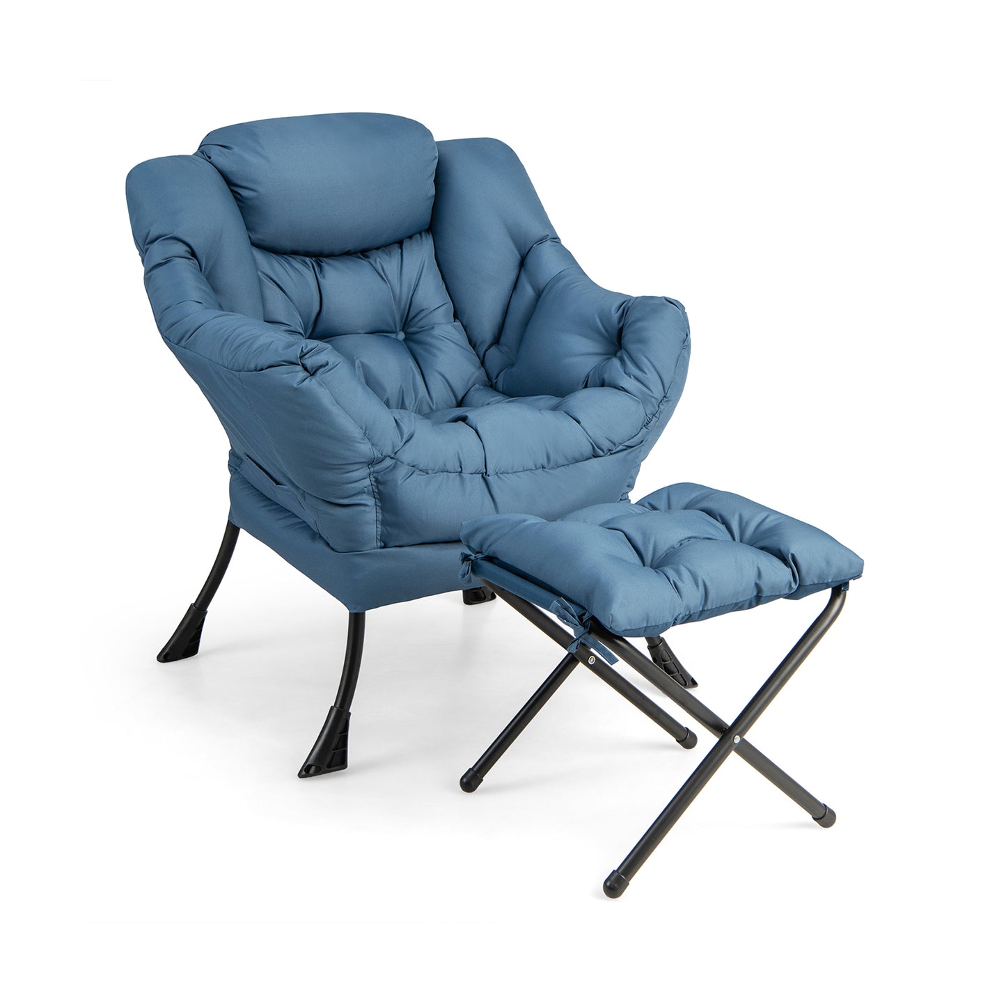 Comfortable Sofa Chair with Footrest and Convenient Side Pocket - Navy