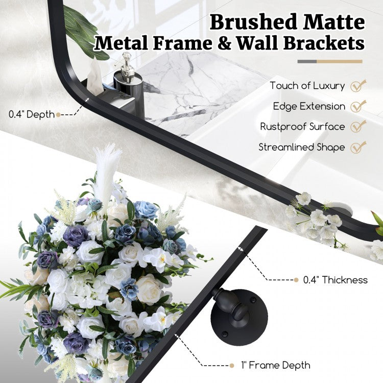 30 x 22 Inch Black Metal Pivot Wall Mirror with Shatterproof Glass