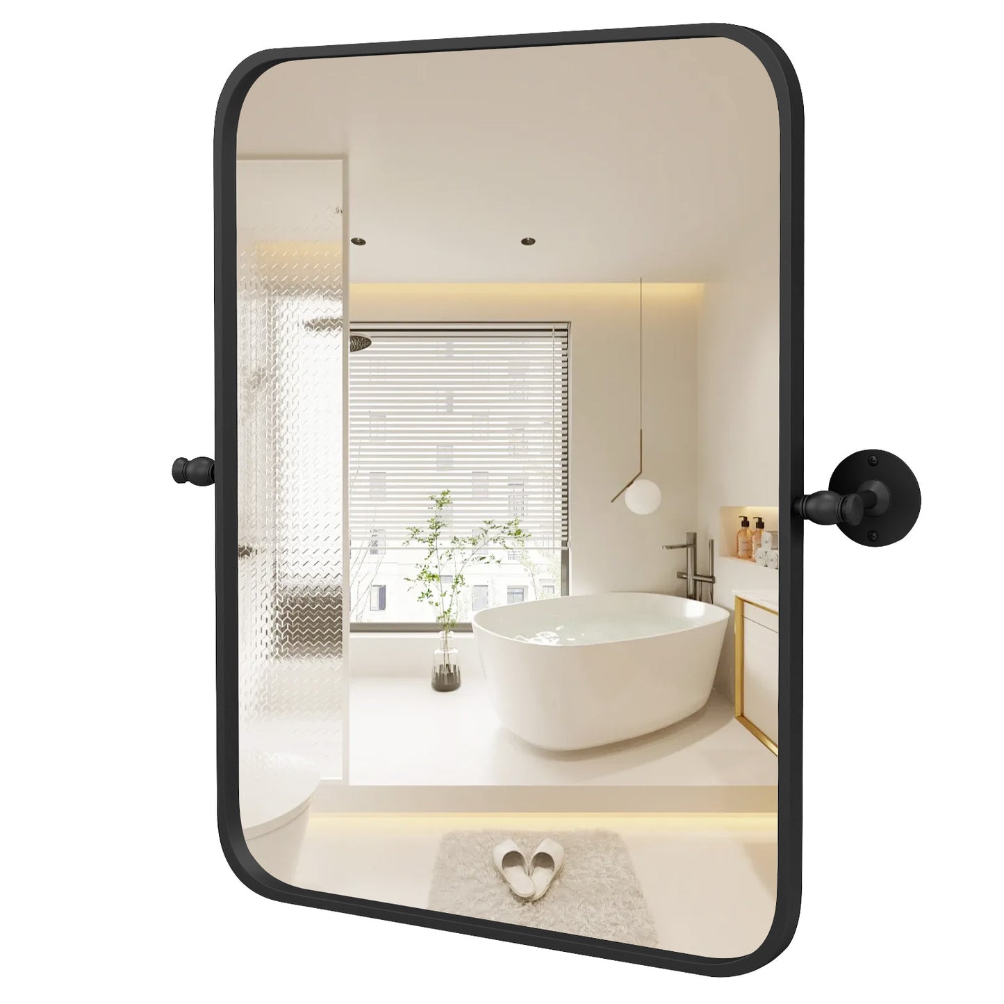 30 x 22 Inch Black Metal Pivot Wall Mirror with Shatterproof Glass