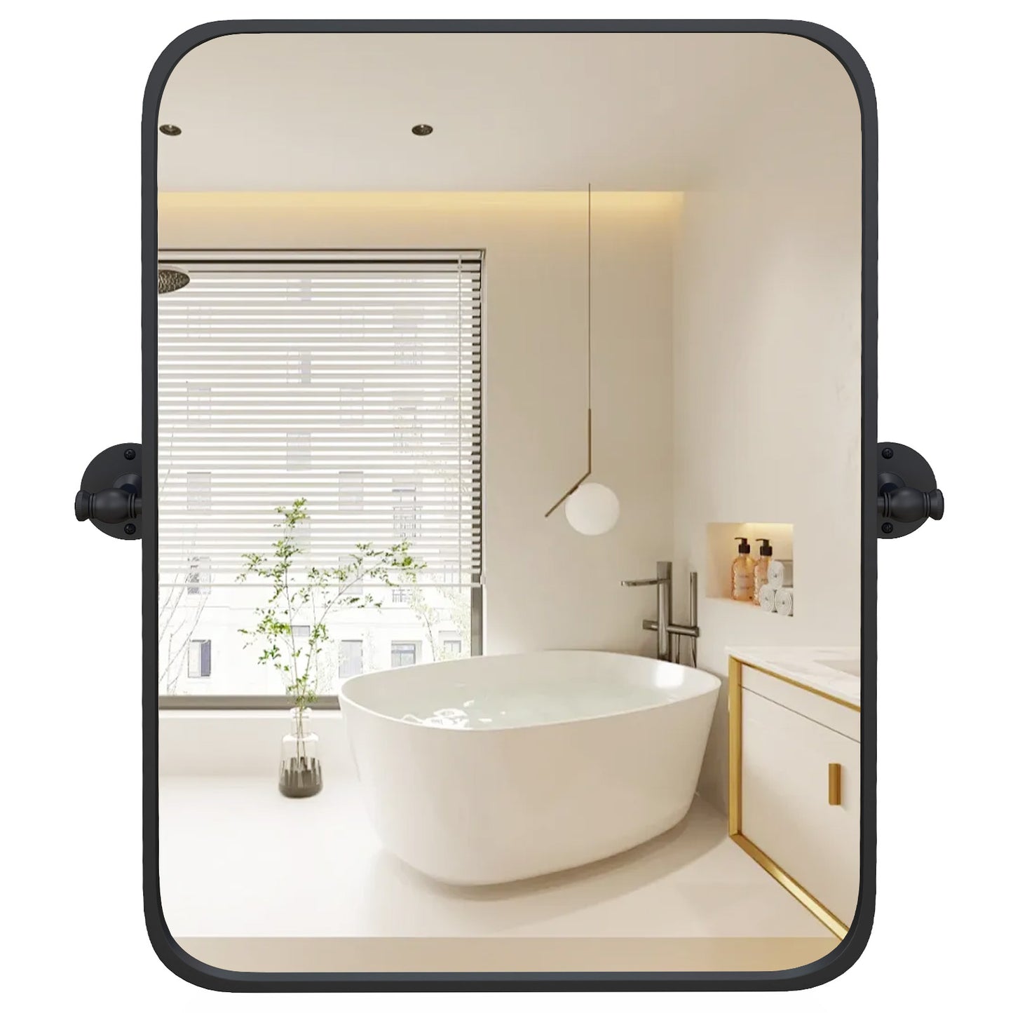 30 x 22 Inch Black Metal Pivot Wall Mirror with Shatterproof Glass