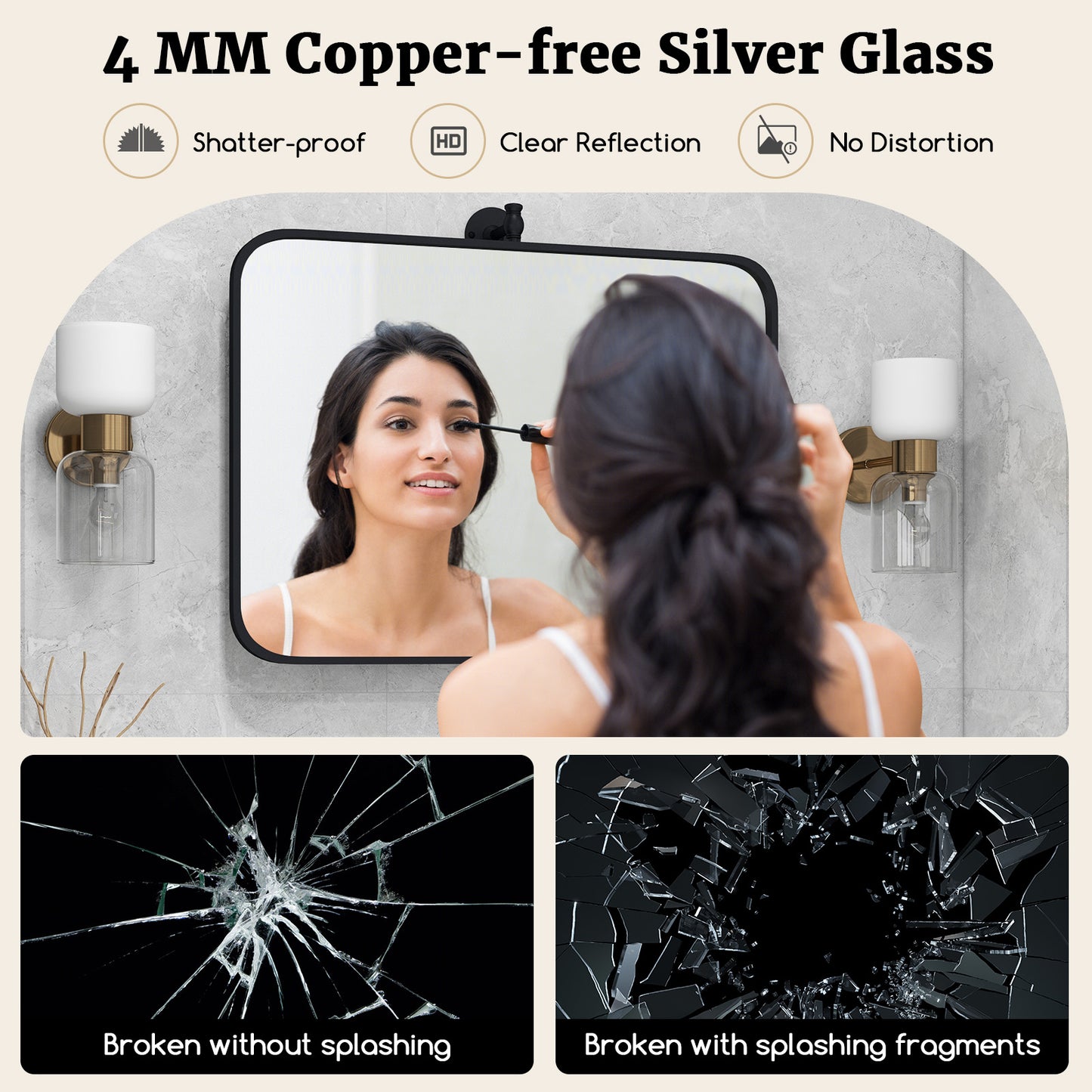 30 x 22 Inch Black Metal Pivot Wall Mirror with Shatterproof Glass