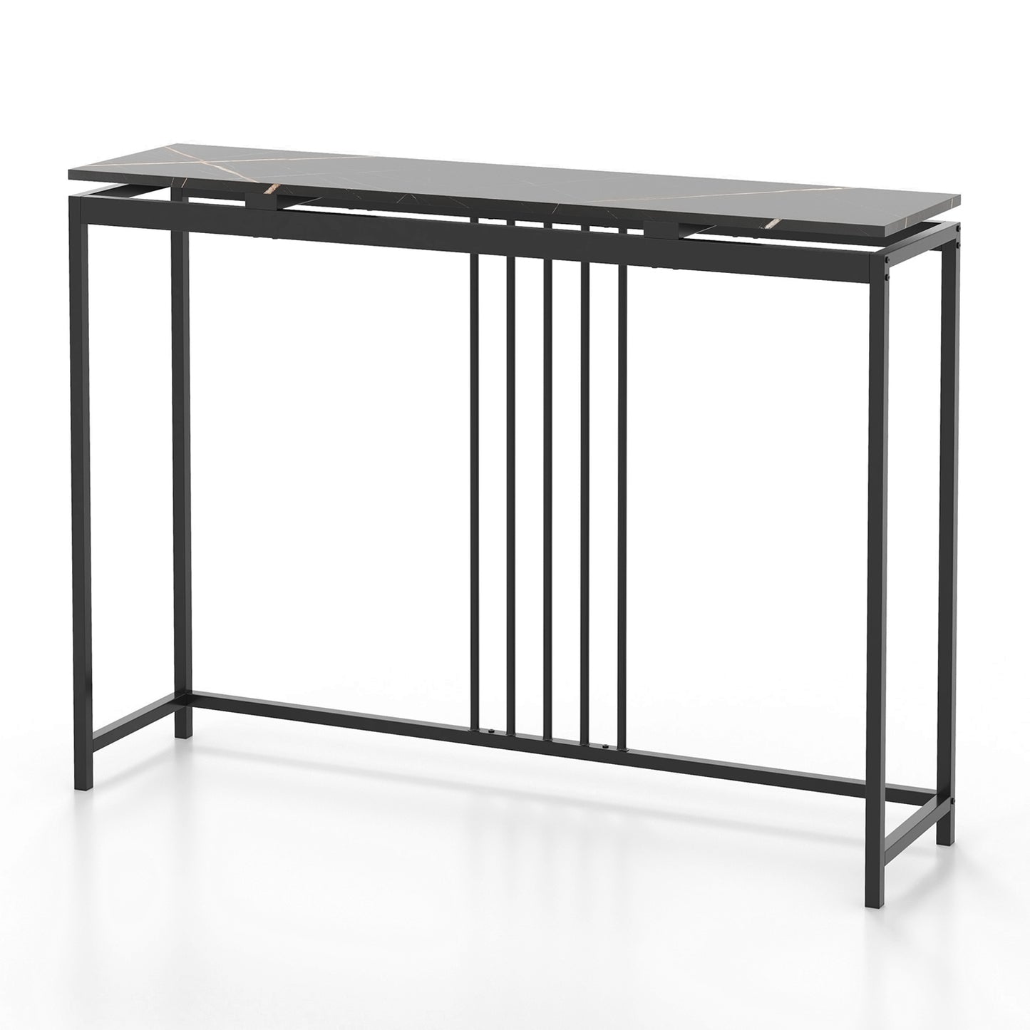 Slim 47 Inch Console Table with Faux Marble Top and Sturdy Powder Coated Steel Frame