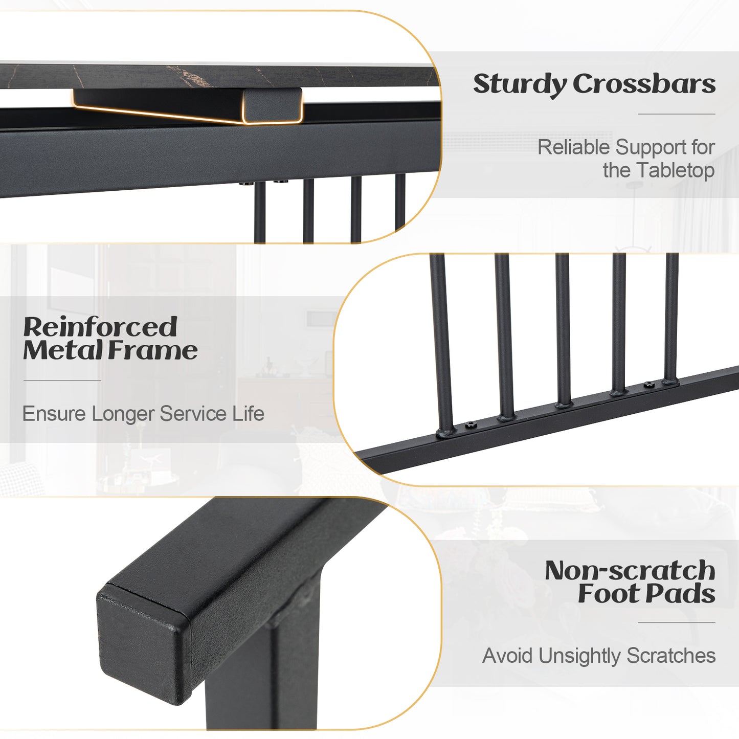 Slim 47 Inch Console Table with Faux Marble Top and Sturdy Powder Coated Steel Frame