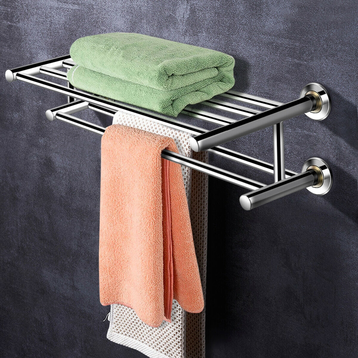 24" Wall Mounted Stainless Steel Towel Rack with 2 Tiers