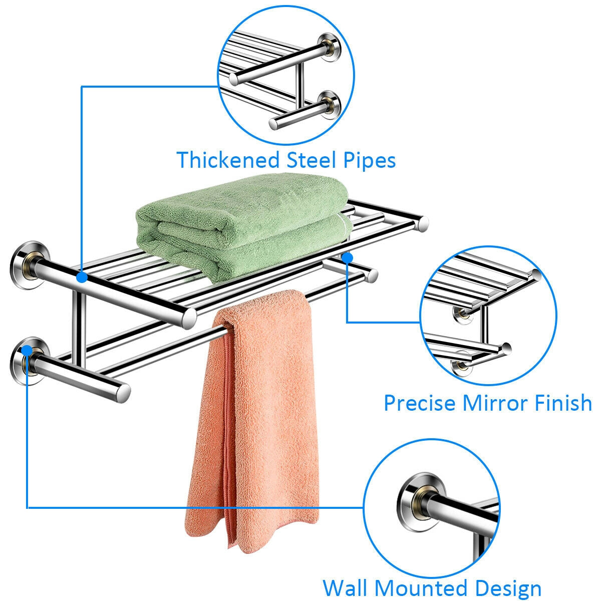 24" Wall Mounted Stainless Steel Towel Rack with 2 Tiers