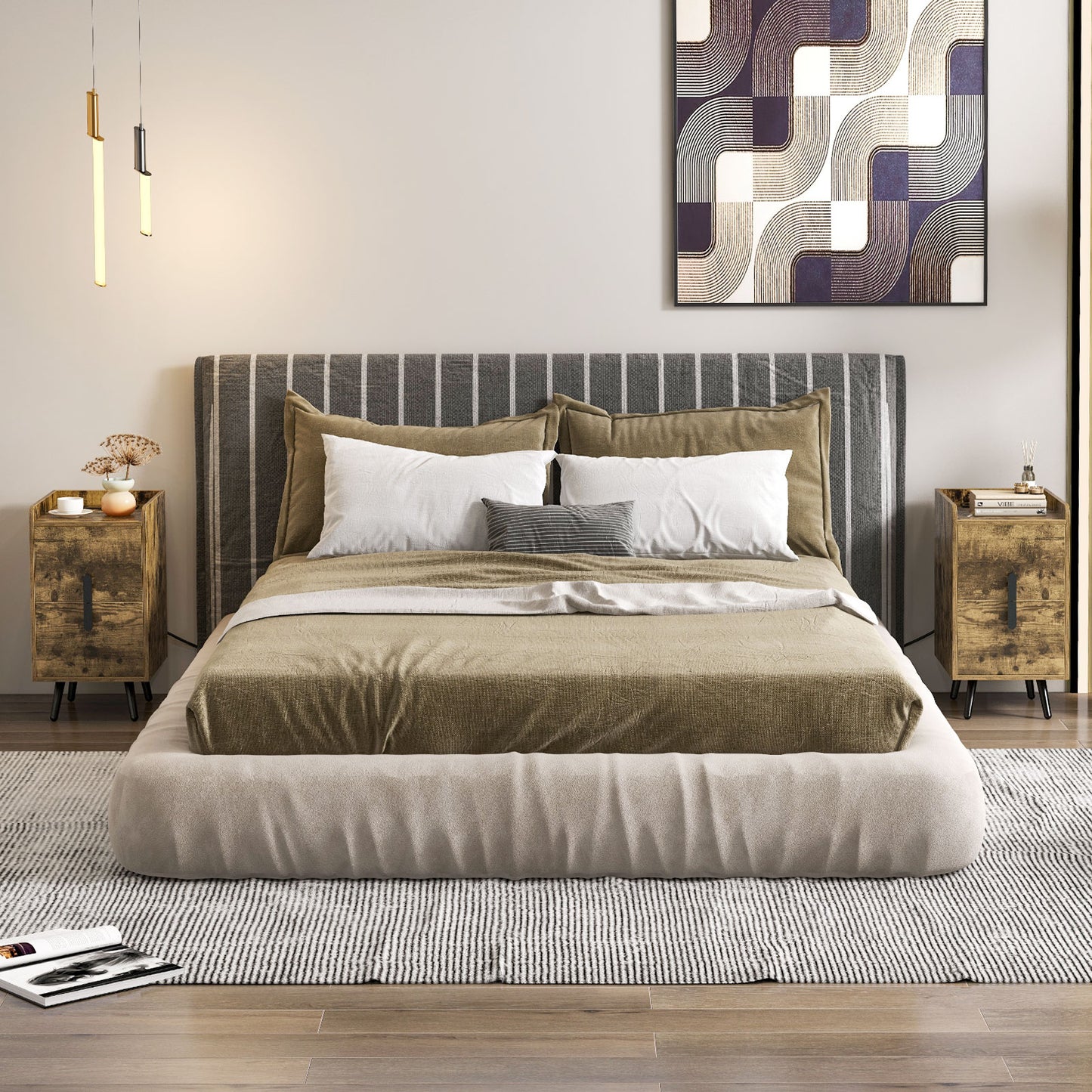 Modern Nightstand Side Table with 2 Drawers and 2 USB Ports – Rustic Brown