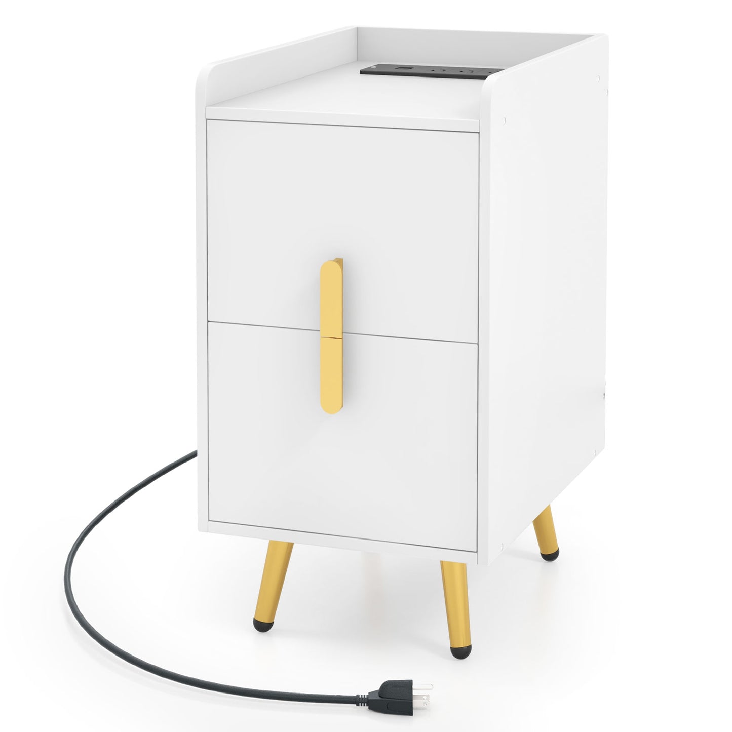 Modern Nightstand Side Table with 2 Drawers and 2 USB Ports – White