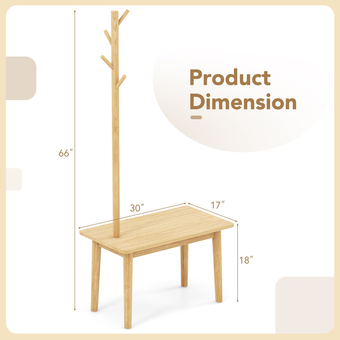 3 in 1 End Table with Coat Rack Solid Wood Freestanding Hall Tree