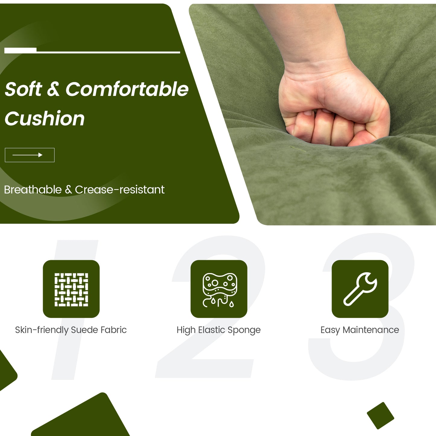 Modular 3-Seat Sofa Couch with USB Ports, Power Outlet and Storage Pocket in Green
