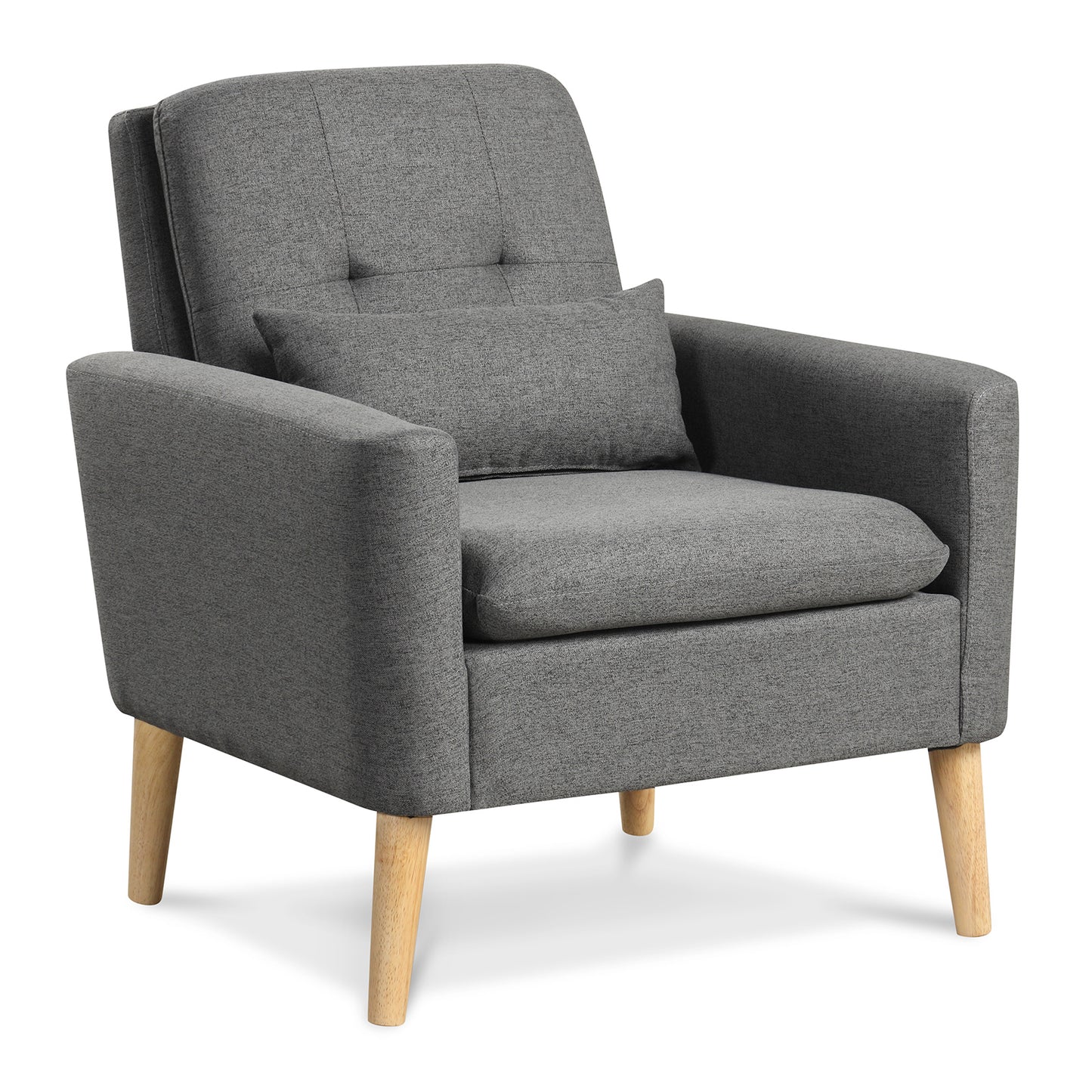 Ergonomic Accent Chair with Lumbar Pillow, Rubber Wood Legs, and Padded Cushions – Grey