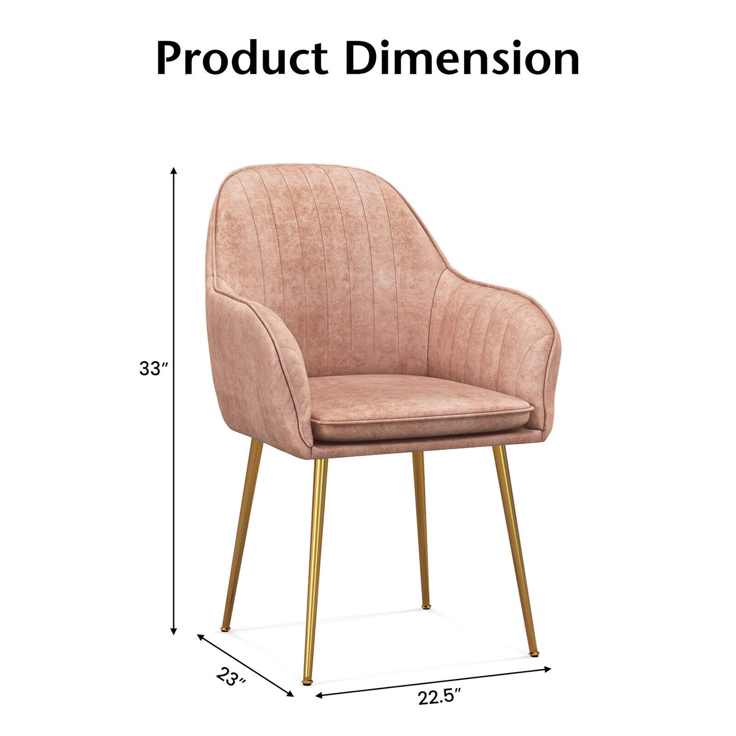 Set of 2 Modern Accent Chairs with Removable Cushions and Gold Metal Legs, Pink