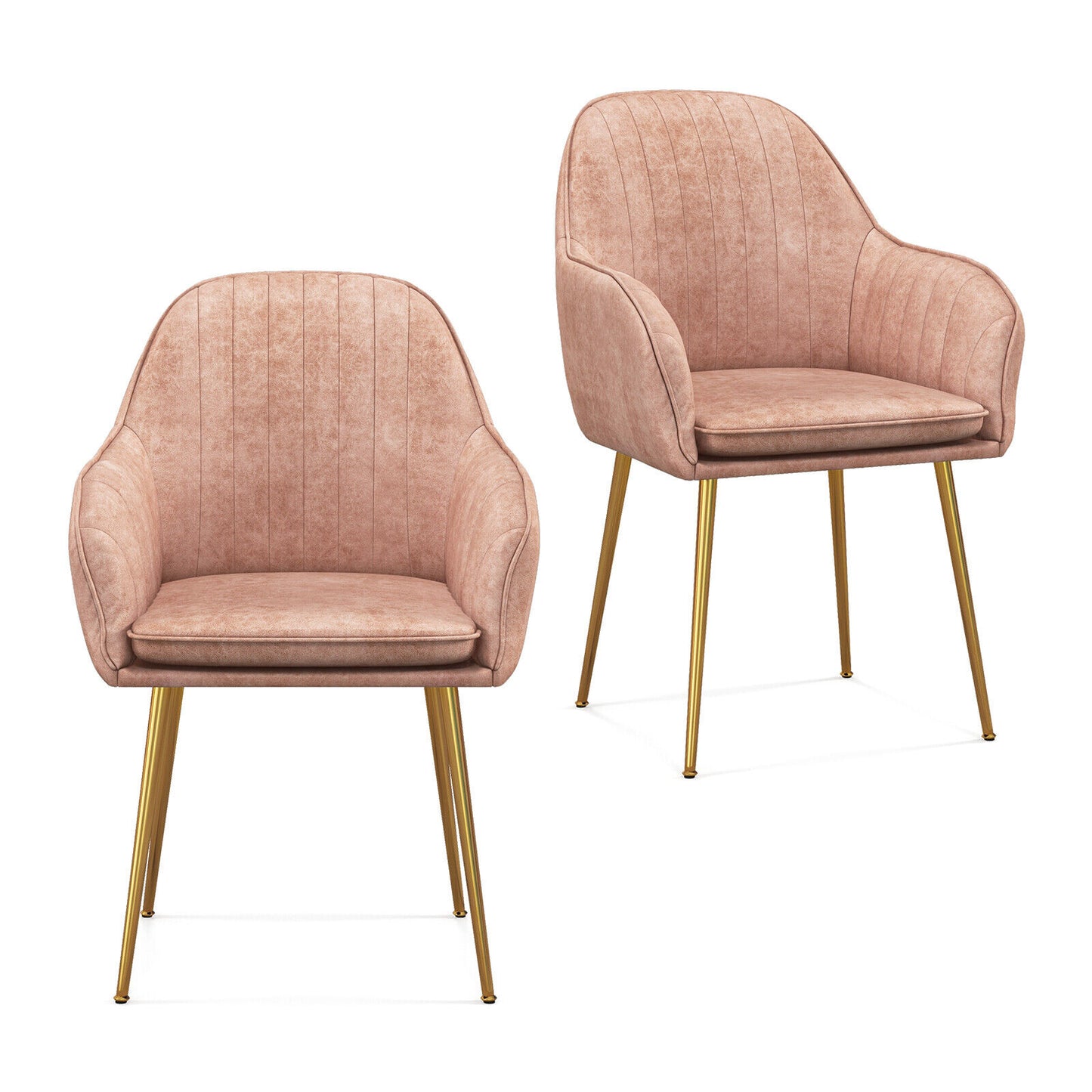 Set of 2 Modern Accent Chairs with Removable Cushions and Gold Metal Legs, Pink