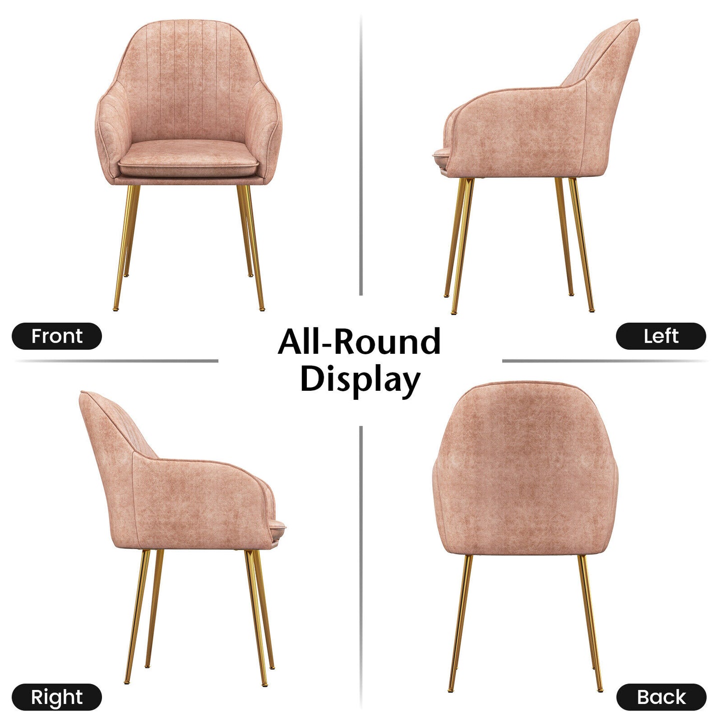 Set of 2 Modern Accent Chairs with Removable Cushions and Gold Metal Legs, Pink
