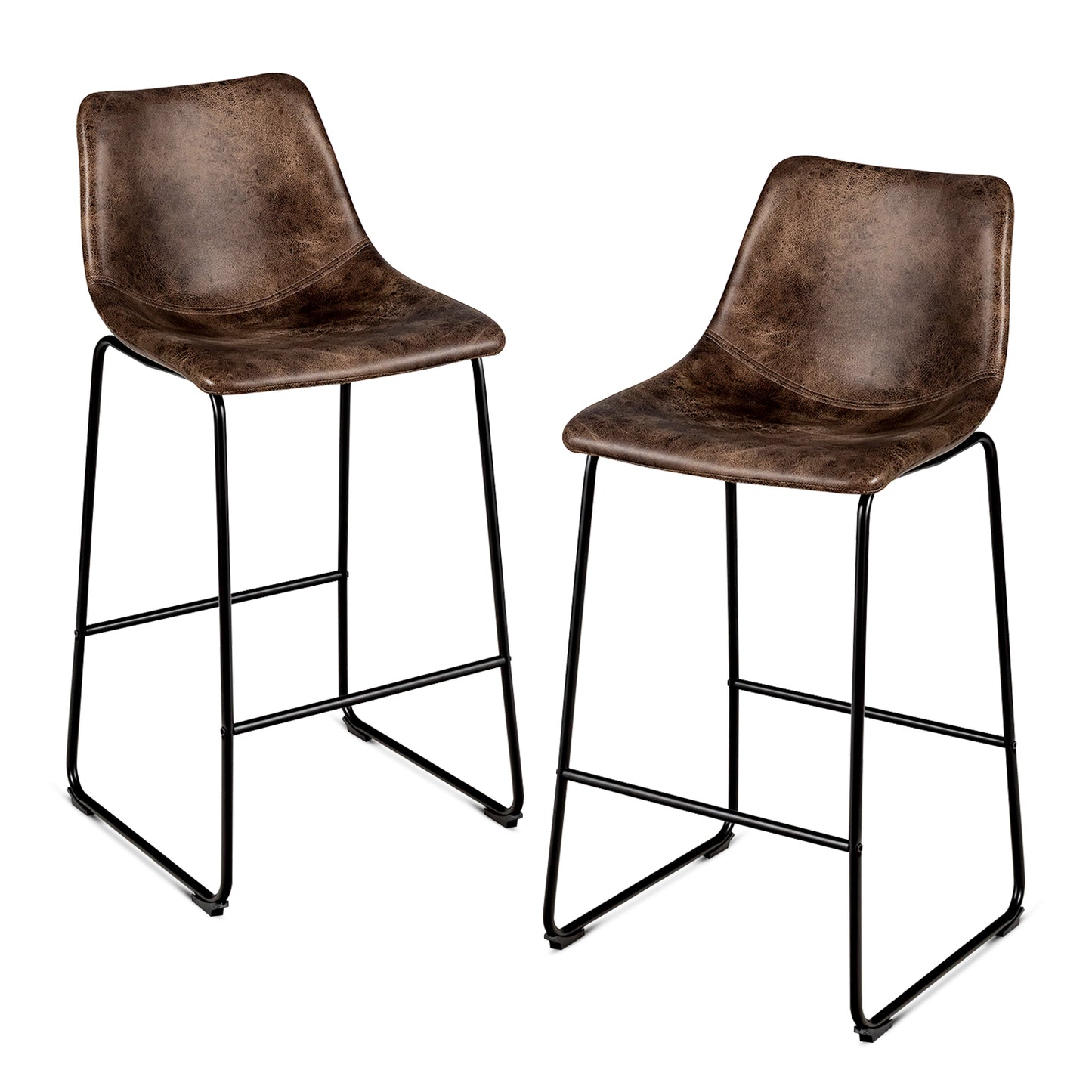 Set of 2 Faux Suede Upholstered Bar Stools with Curved Backrest in Brown