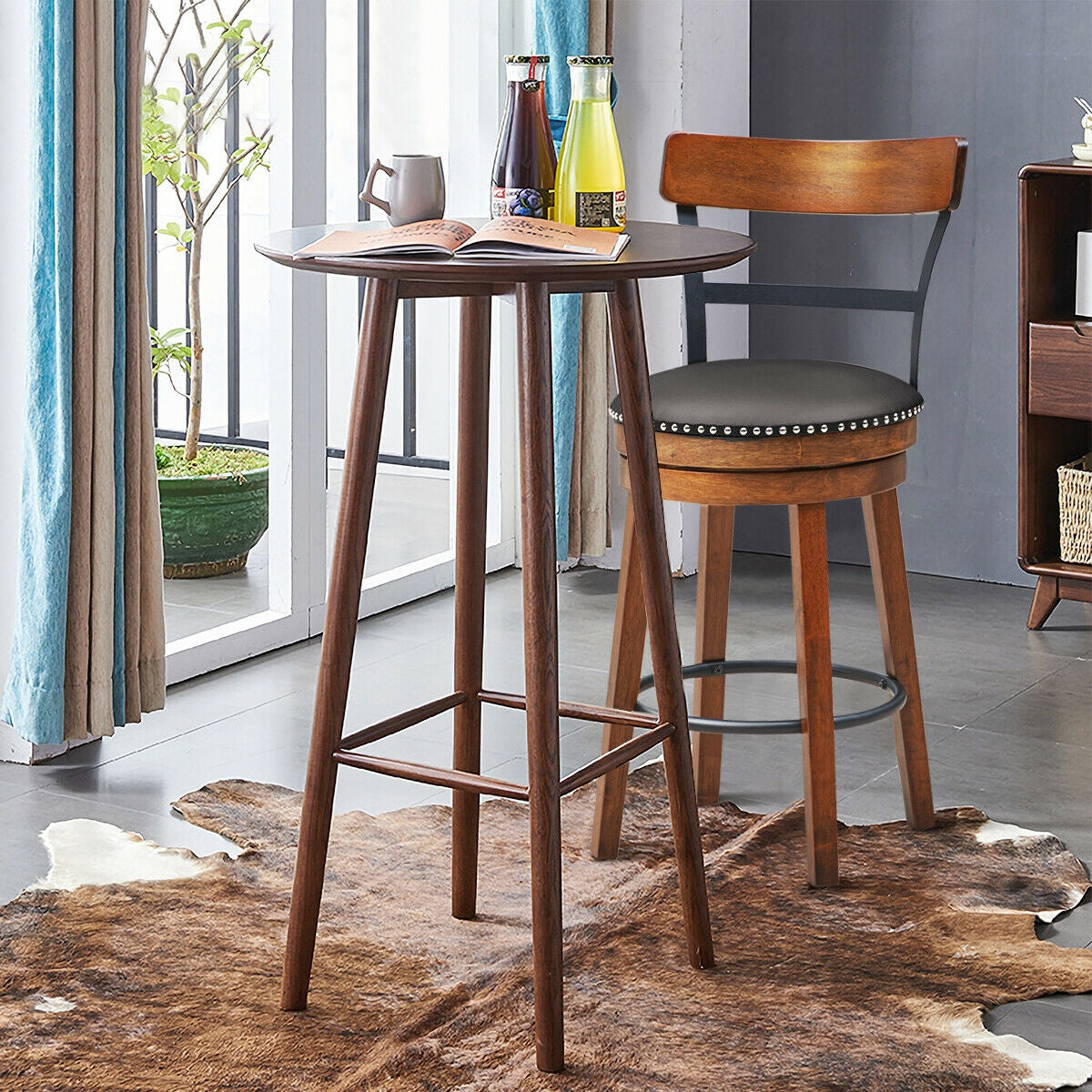 Swivel Bar Stools with 360 Degree Rotation and Padded Leather Seat